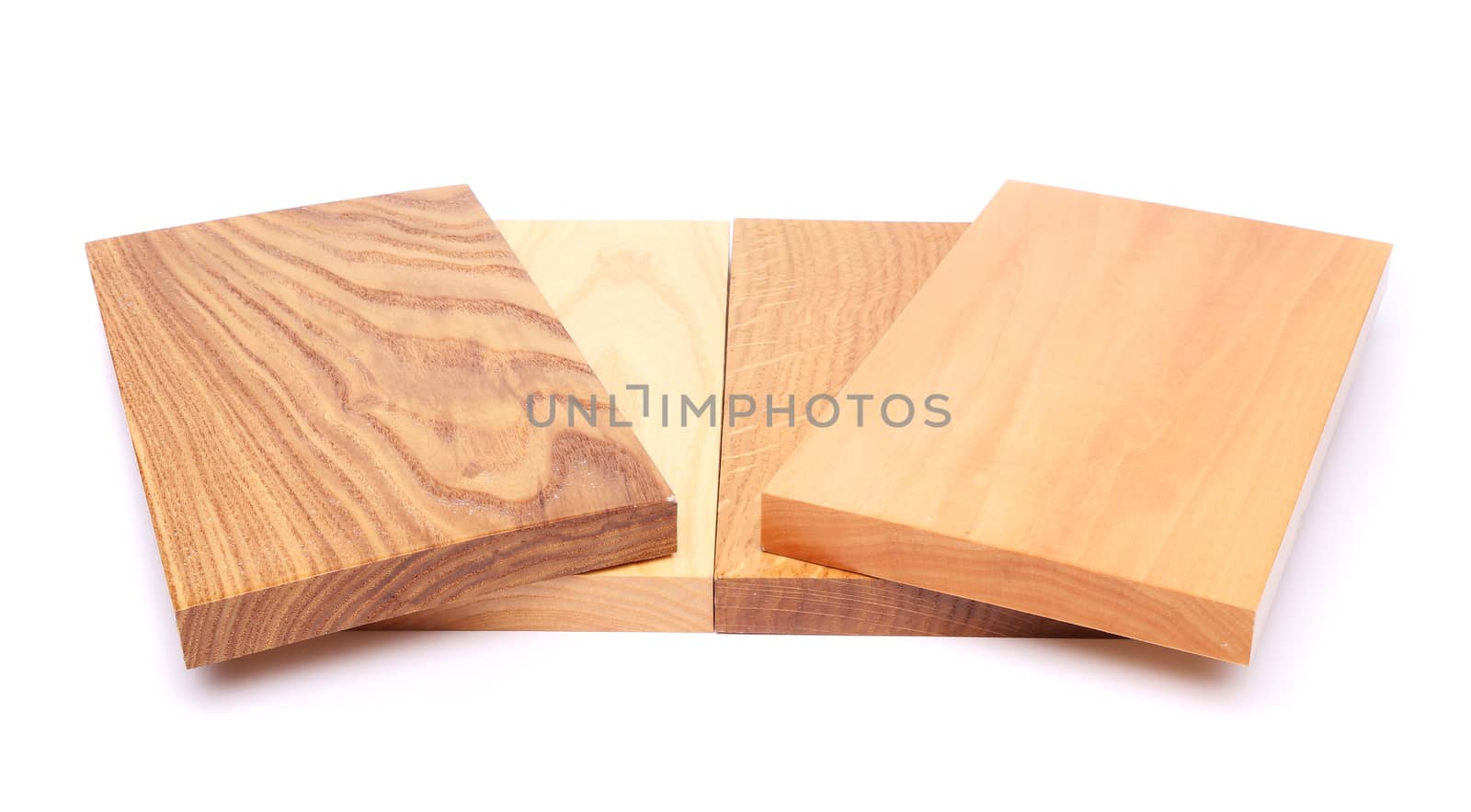 Four wooden plank close-up are located on the white background