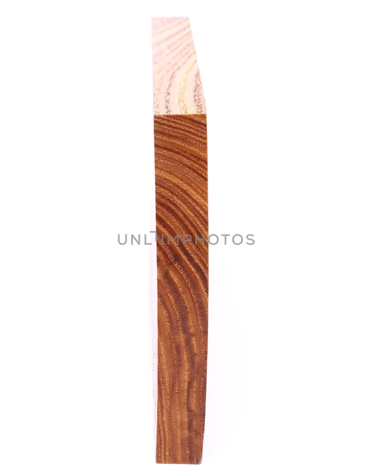 A wooden plank close-up is located on the white background