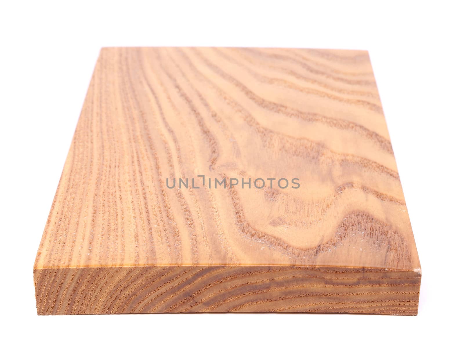 A wooden plank close-up is located on the white background