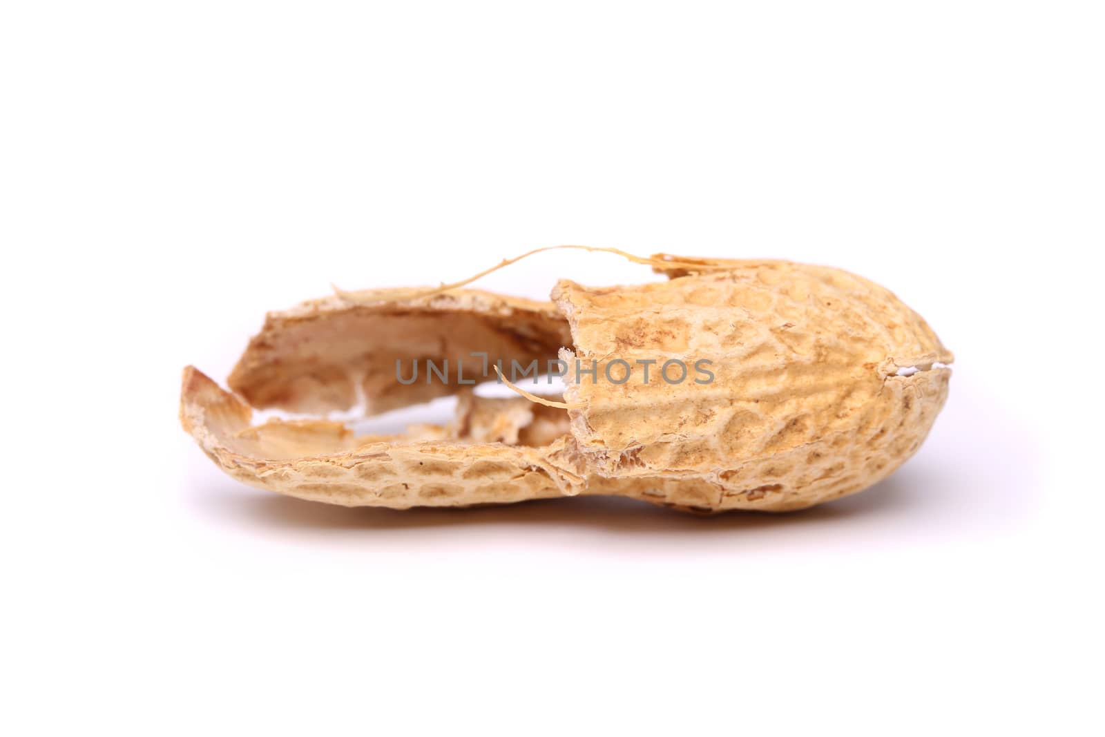 A peel of peanut close-up on the white background