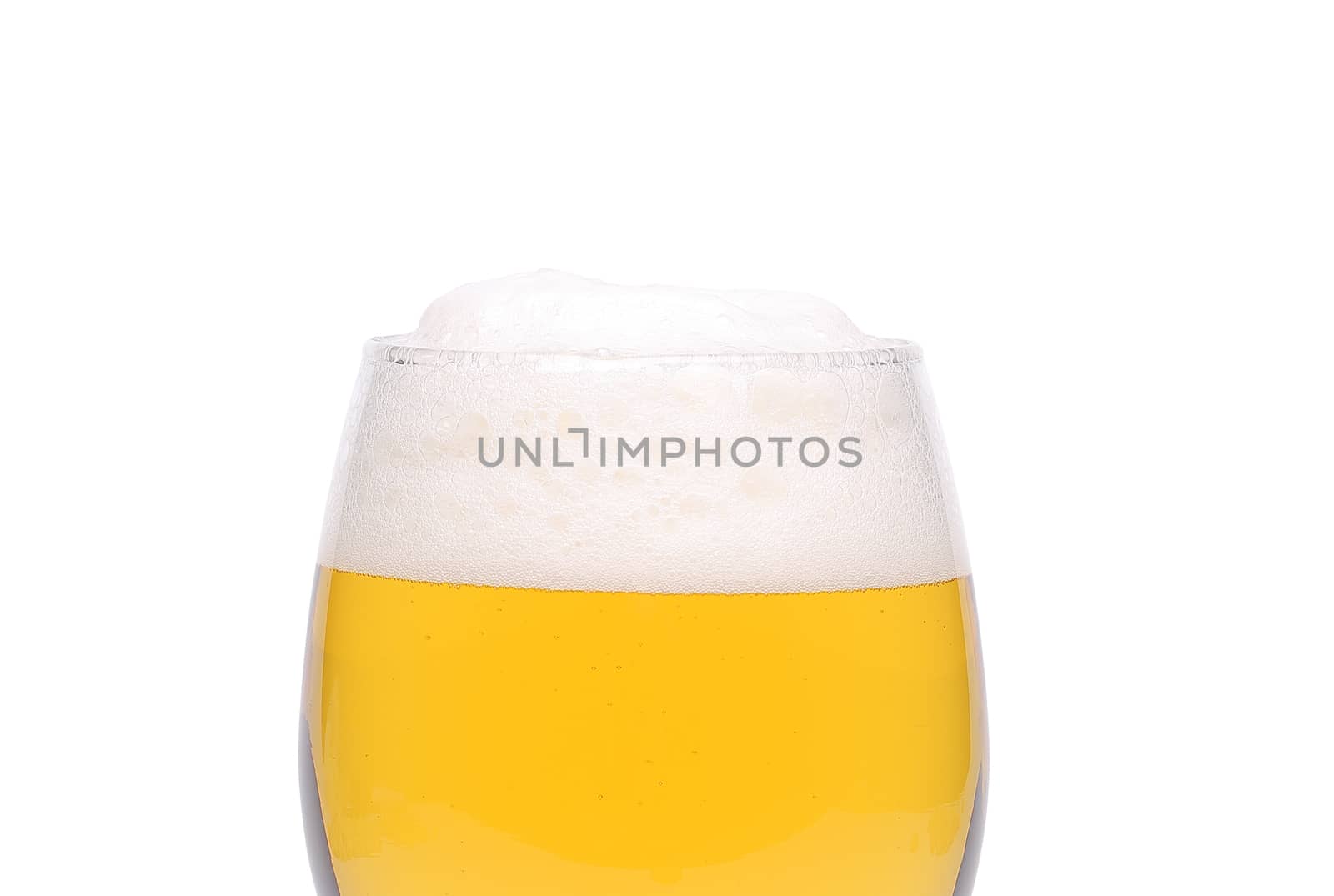 A wine goblet of beer close-up are located on the white background