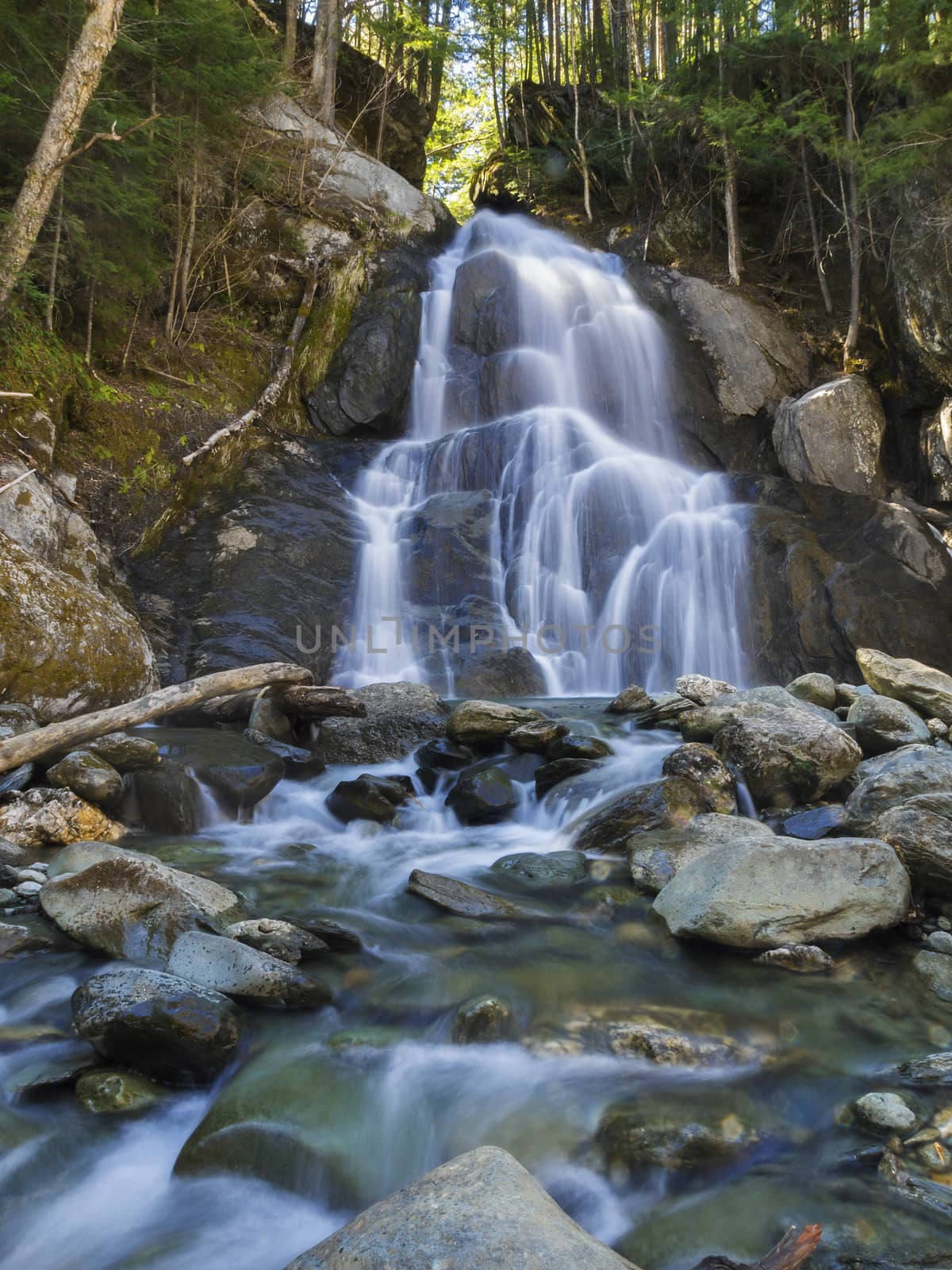 Waterfall off a highway in the state of Vermont, USA