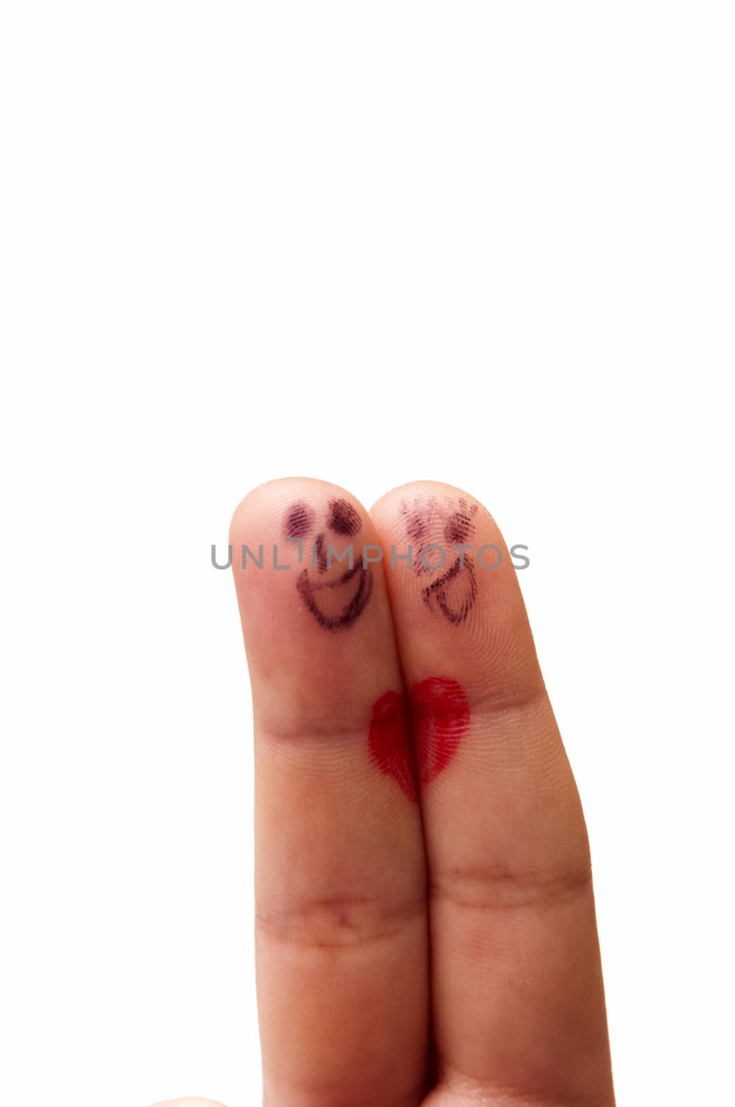 fingers and love drawn on a white background