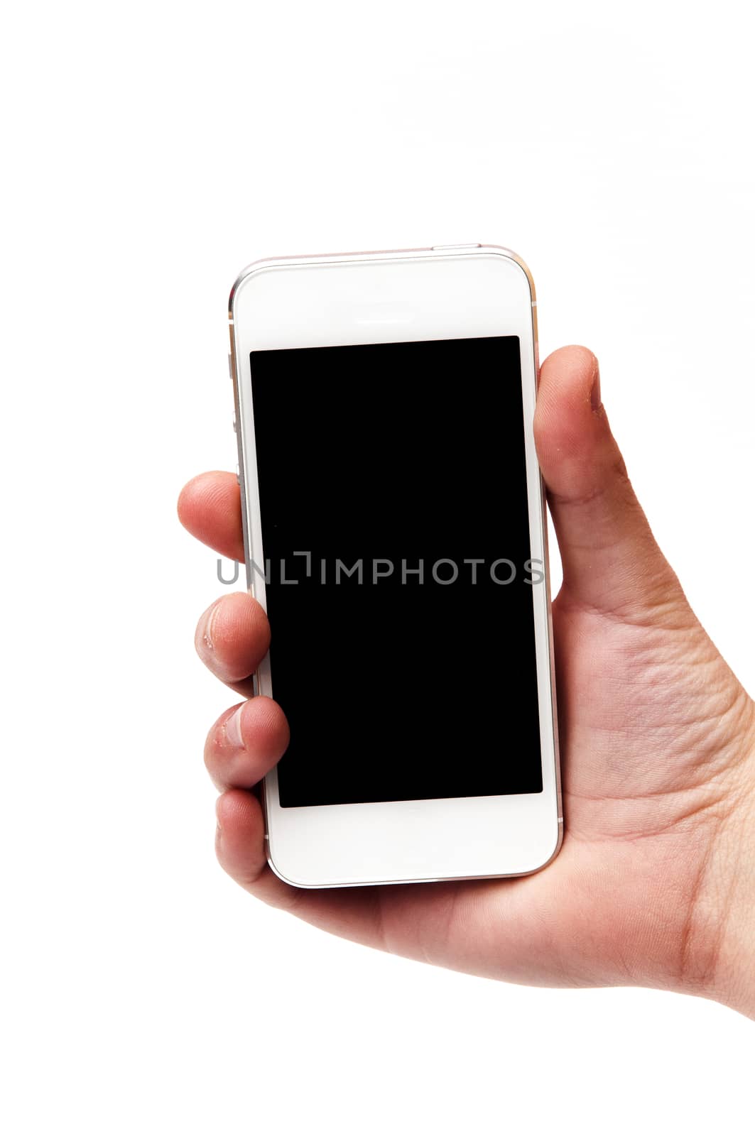 hand with telephone on white background