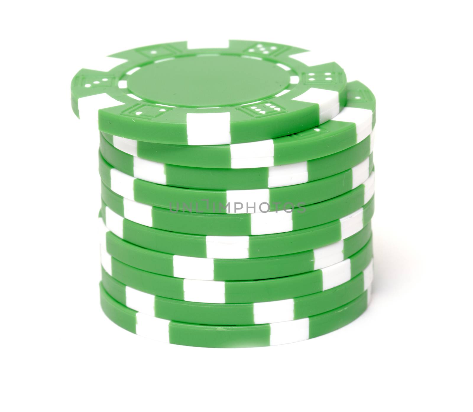 Poker chips on white background