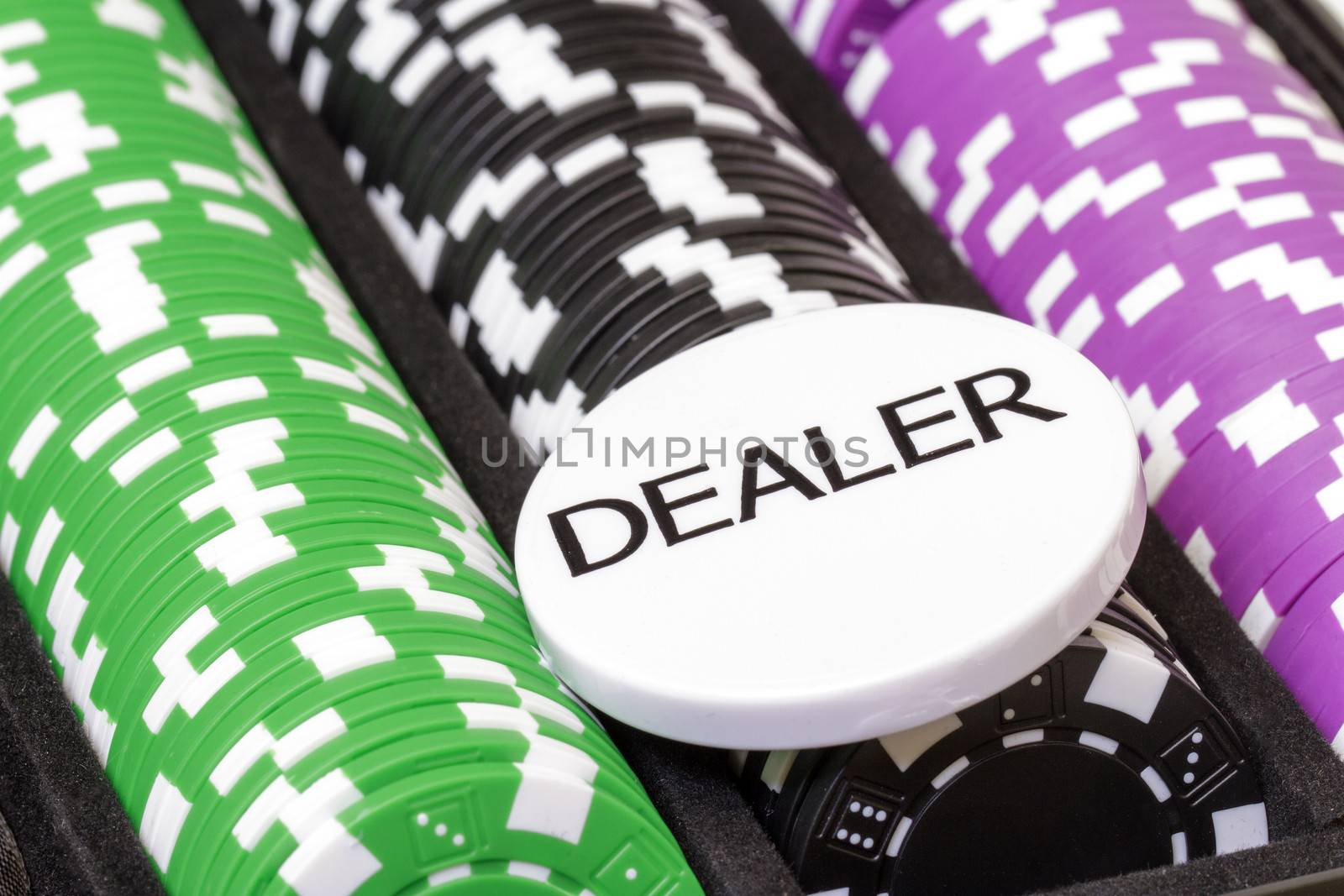 Set of poker chips and dealer button, closeup