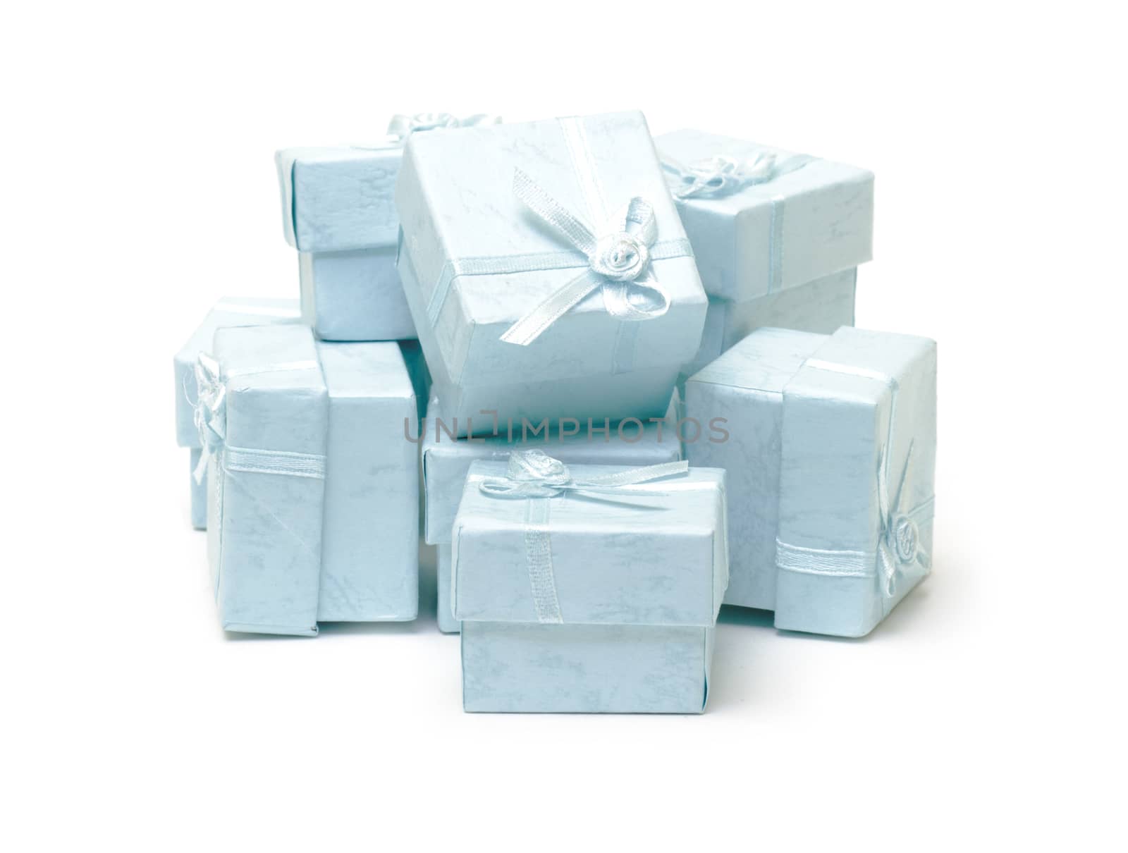 Cyan gift boxes on white background