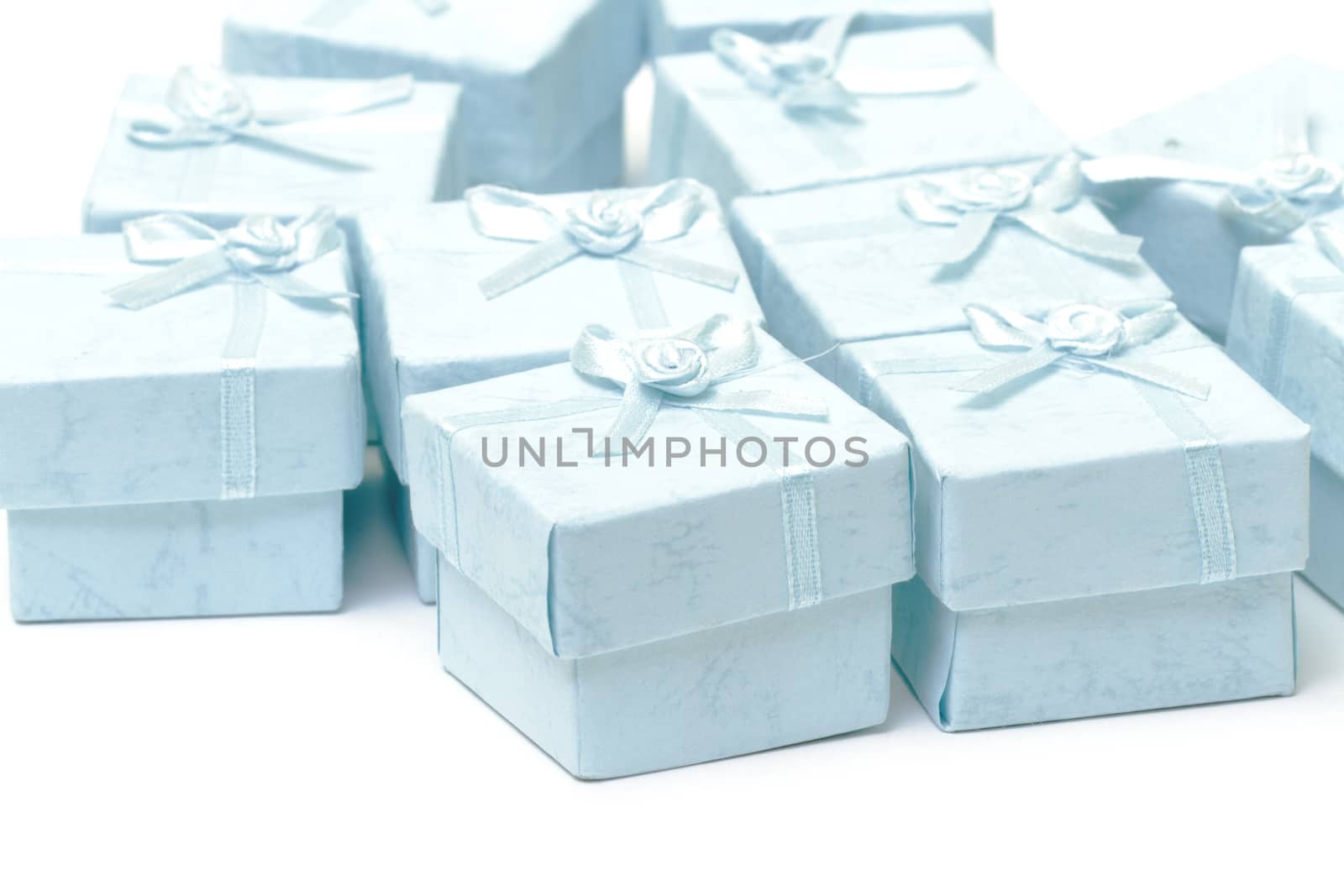 Cyan gift boxes on white background