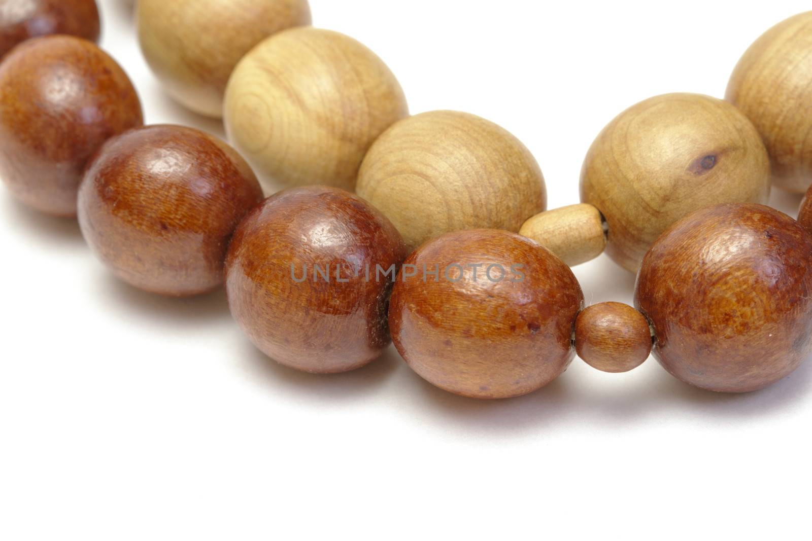 Wooden rosary on white background