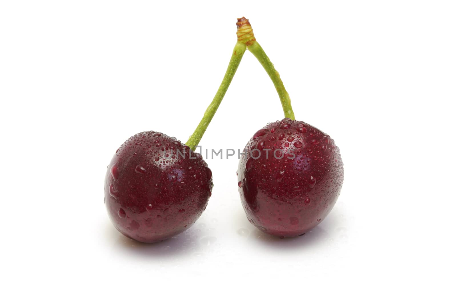 Ripe cherries on white background