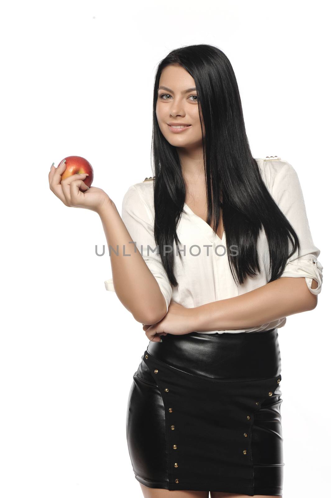 Beautiful young woman over white background 