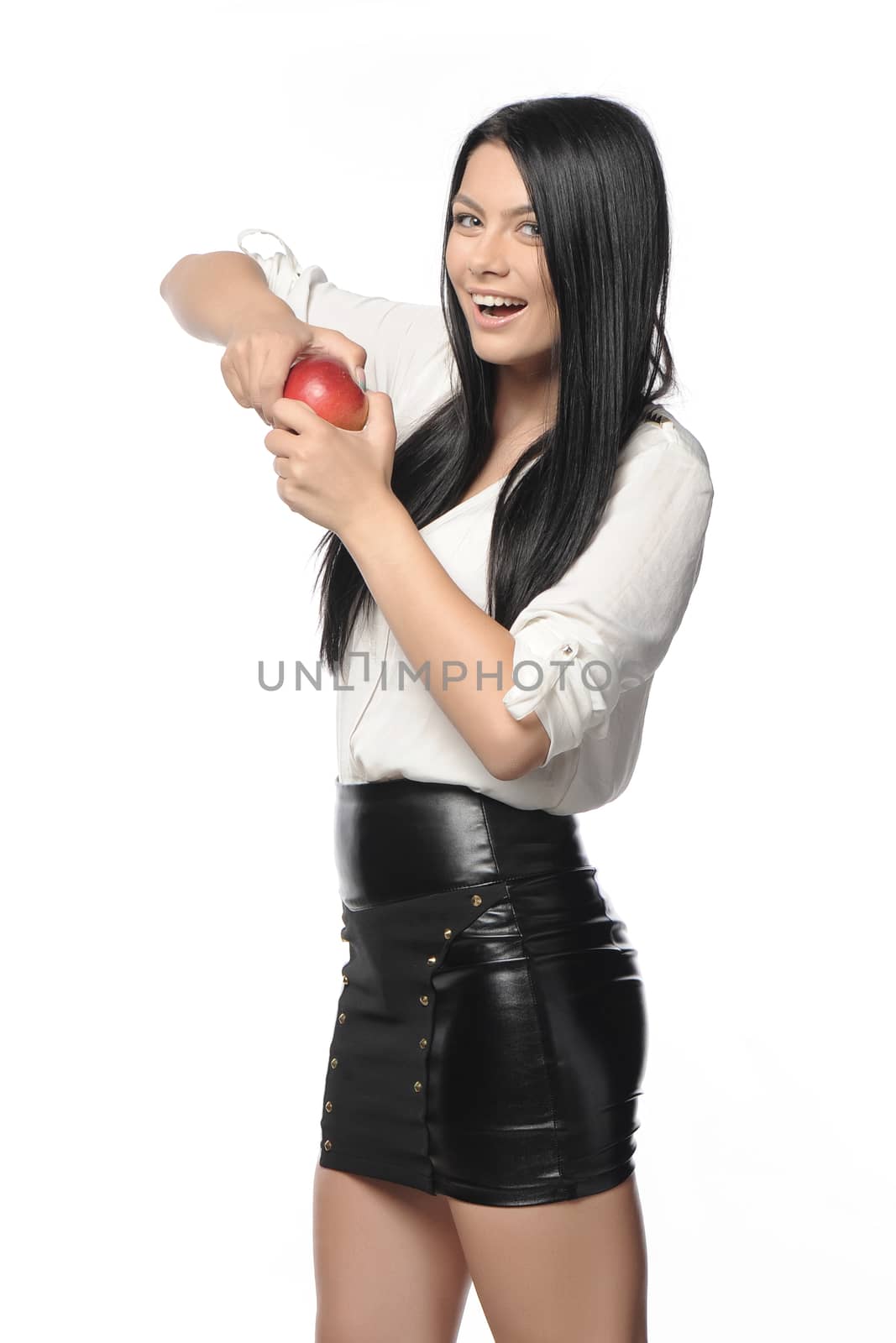 Beautiful young woman over white background 