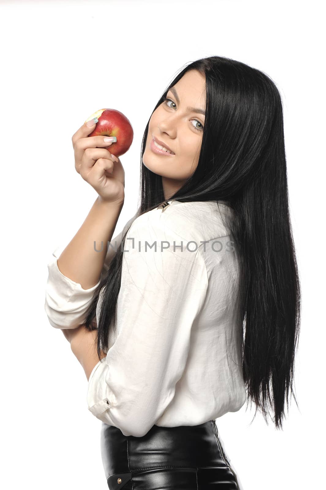 Beautiful young woman over white background  by catalineremia