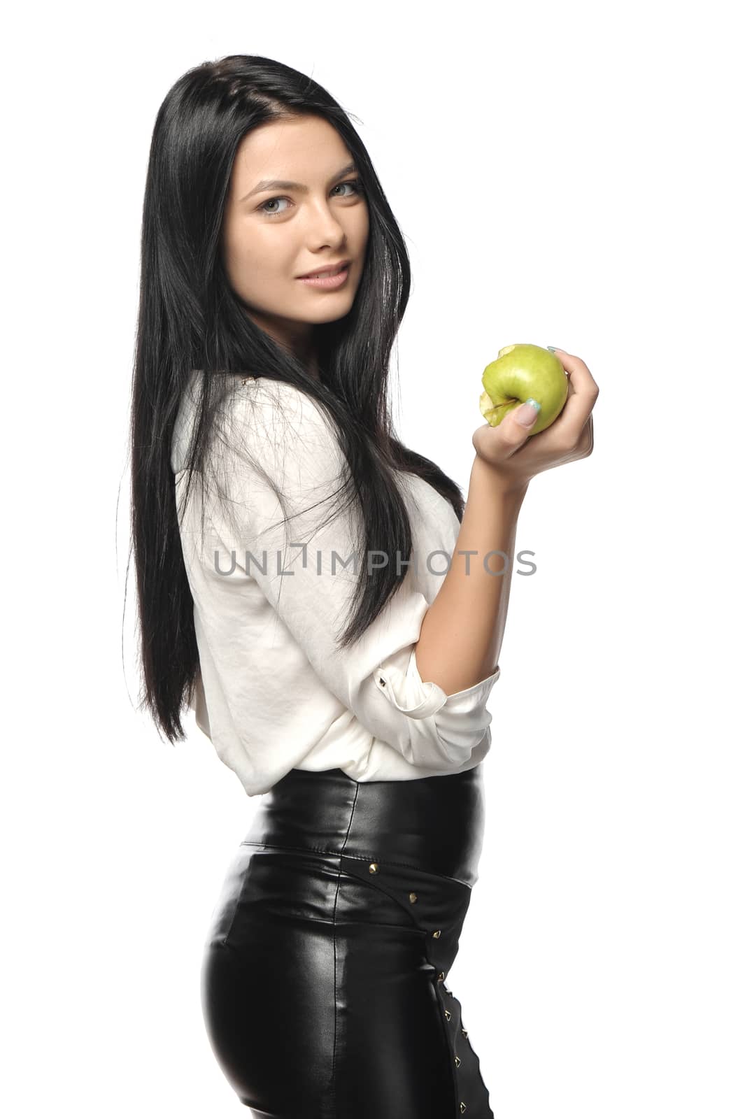 Beautiful young woman over white background 