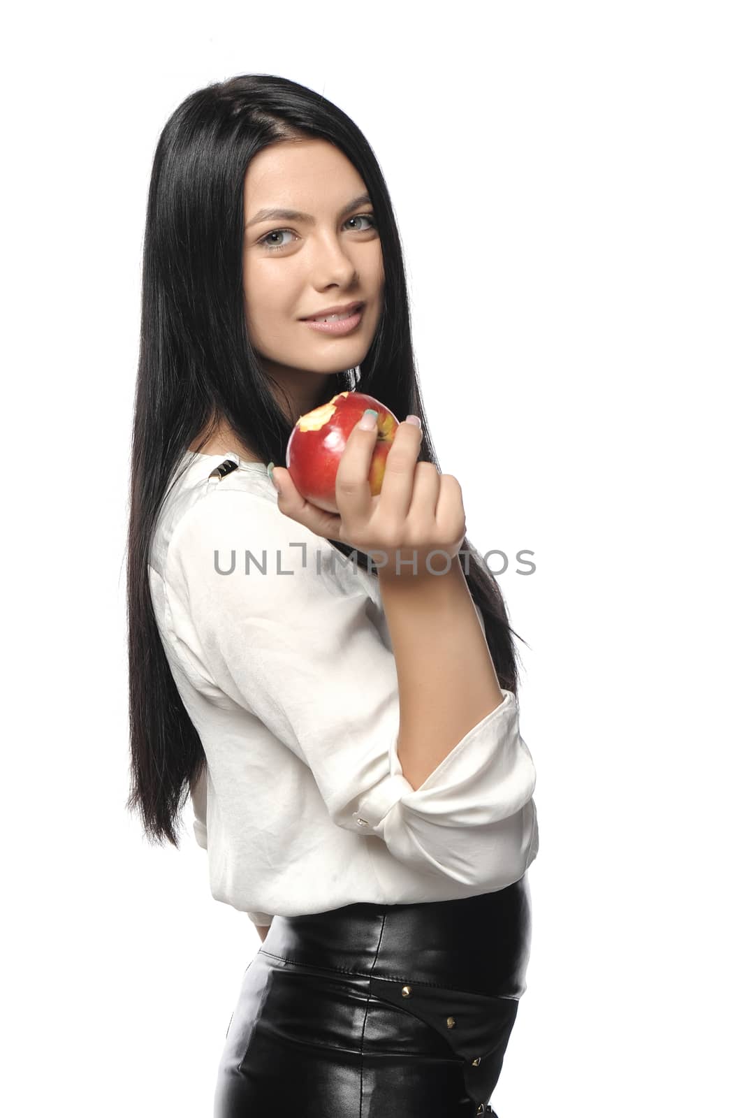 Beautiful young woman over white background 