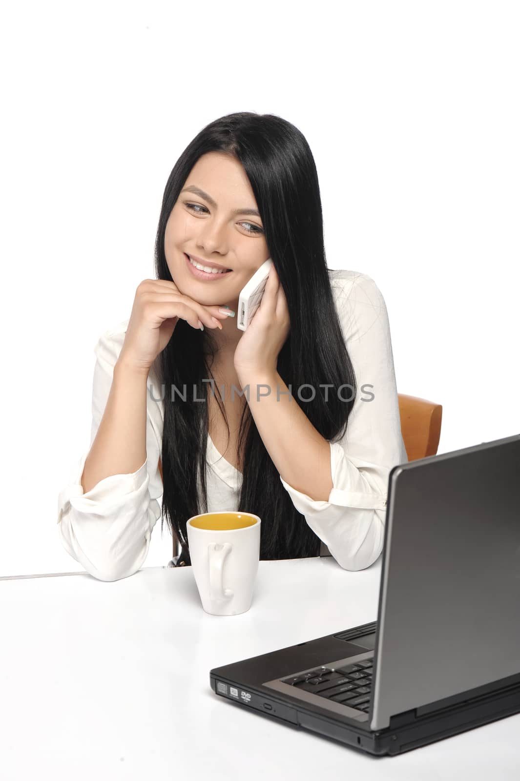 Portrait of happy business woman with a laptop  by catalineremia