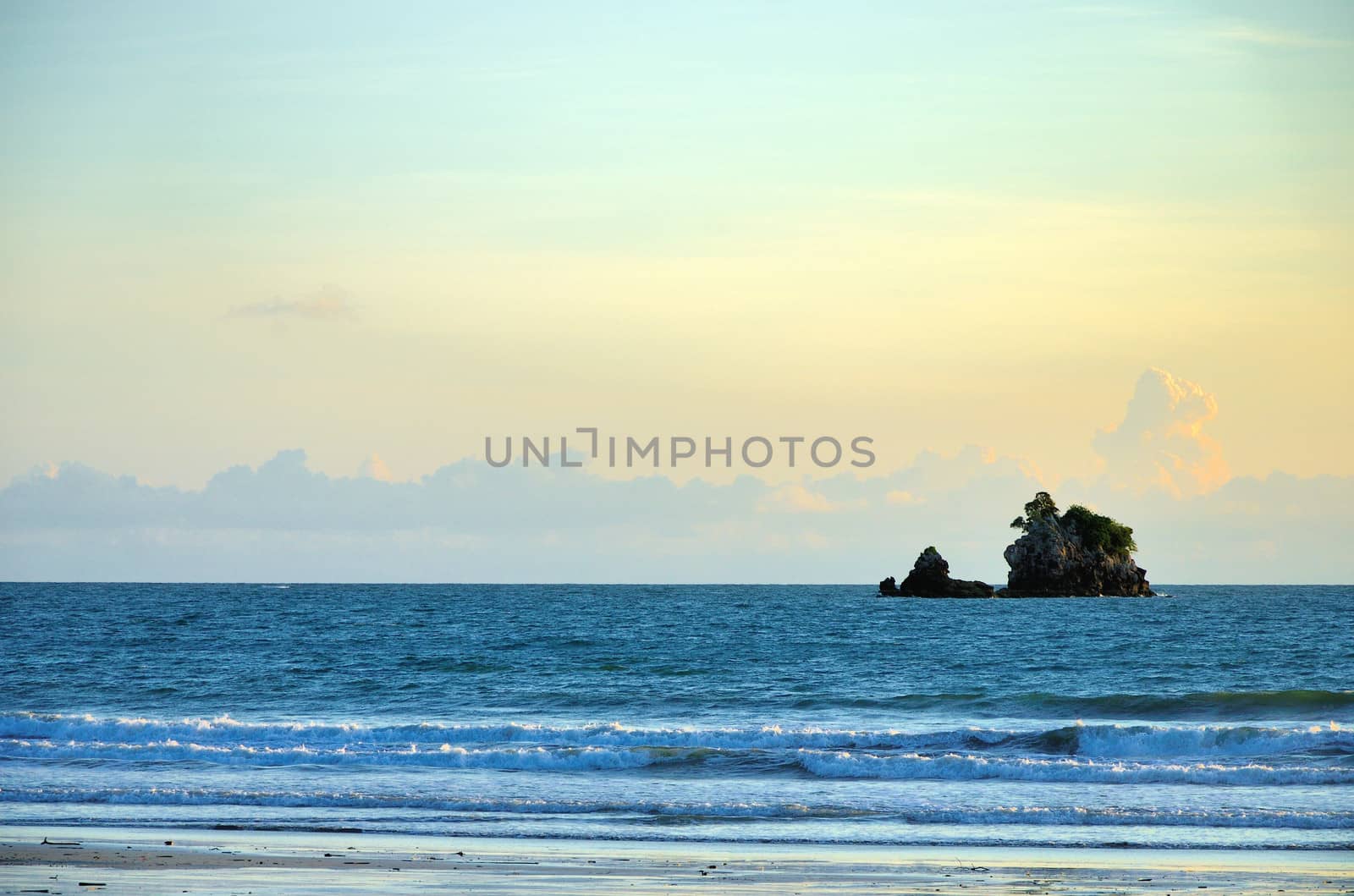 Island in the sea with cloudy sky background in Ranong, Thailand