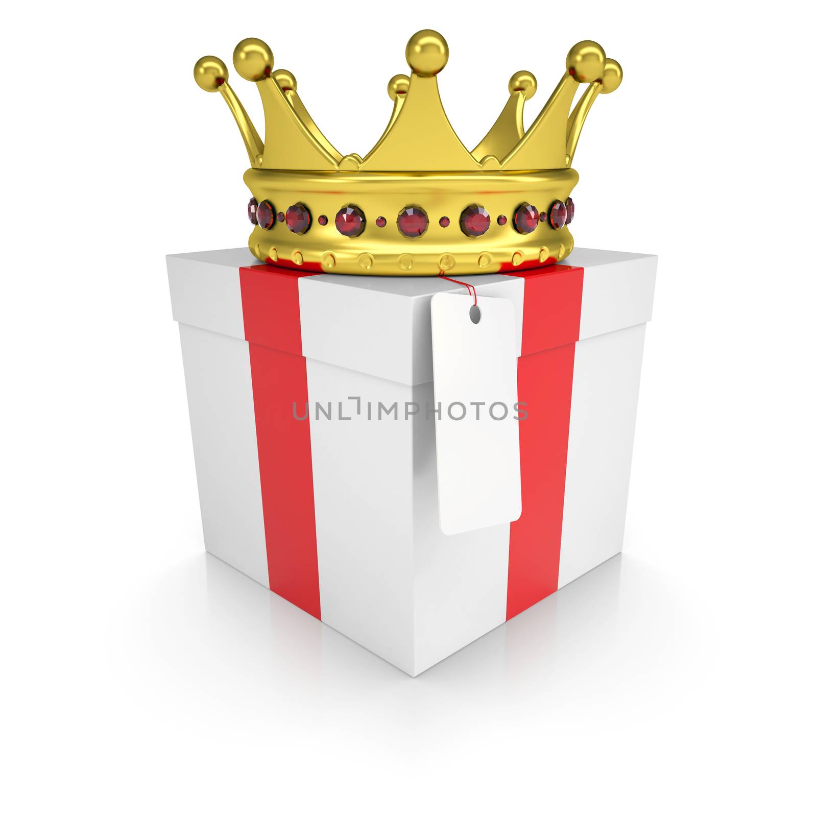A gift with a crown. Isolated render on a white background
