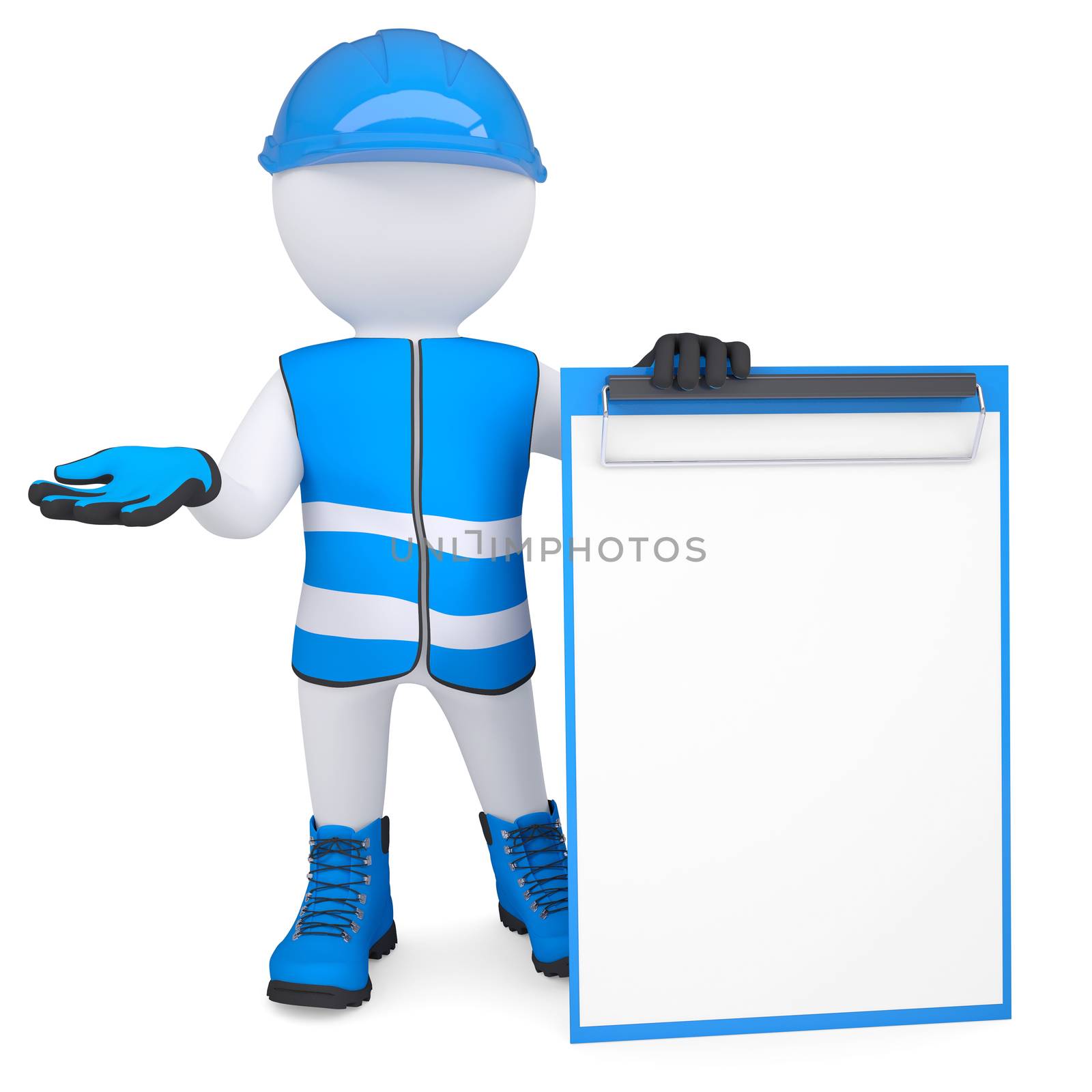 3d man in overalls with a checklist by cherezoff