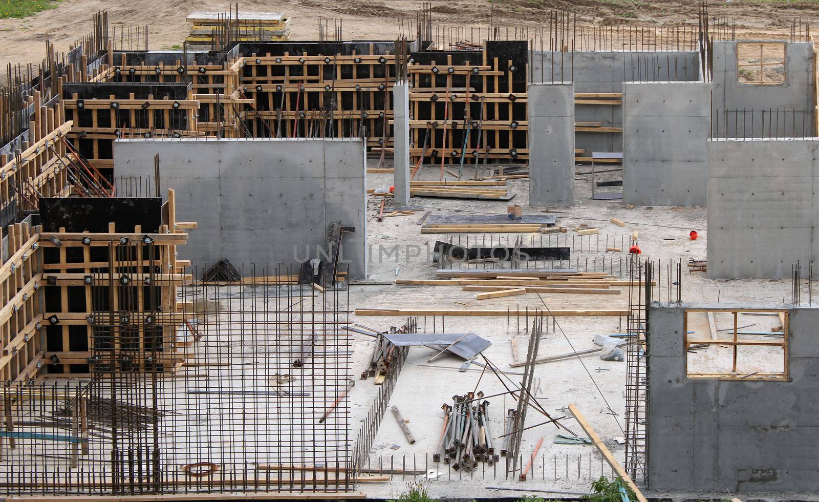 Construction site. The walls of the steel reinforcement and concrete. photo