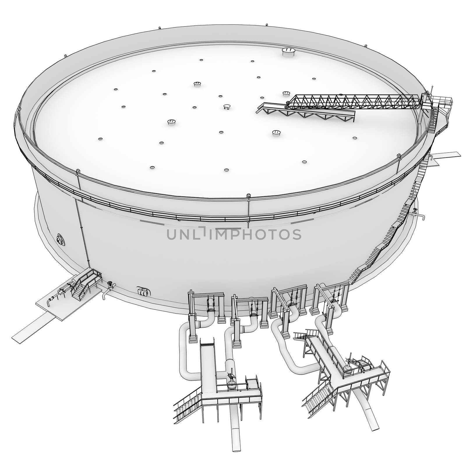 Oil tank rendering in lines. Isolated render on a white background