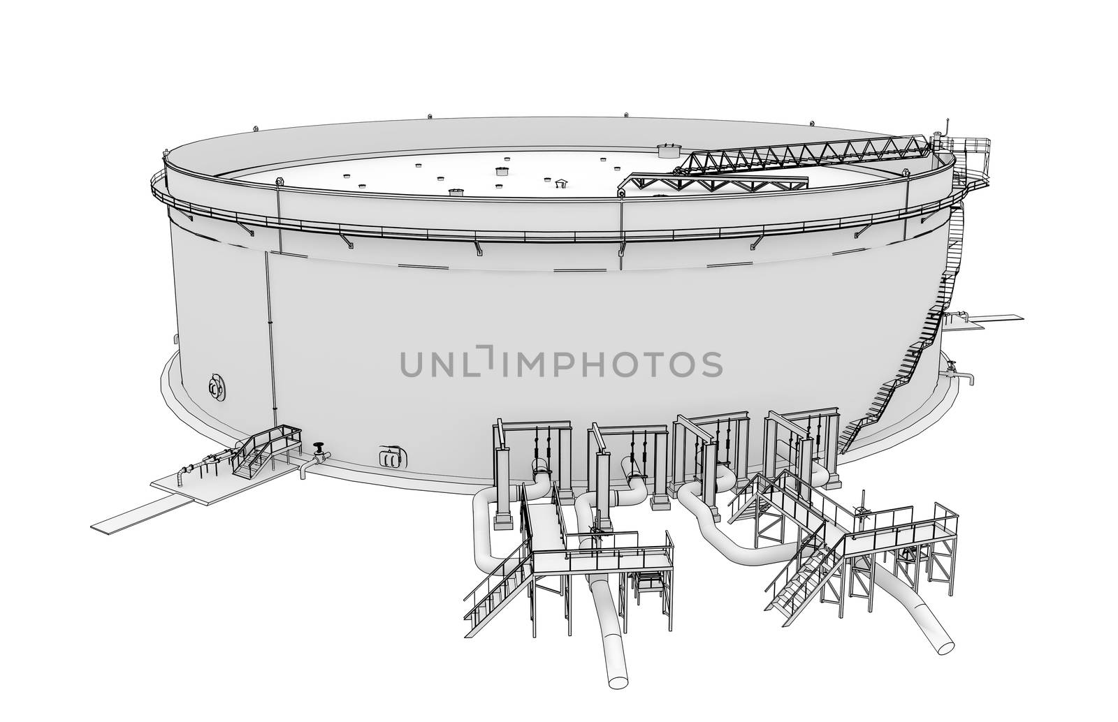 Oil tank rendering in lines. Isolated render on a white background