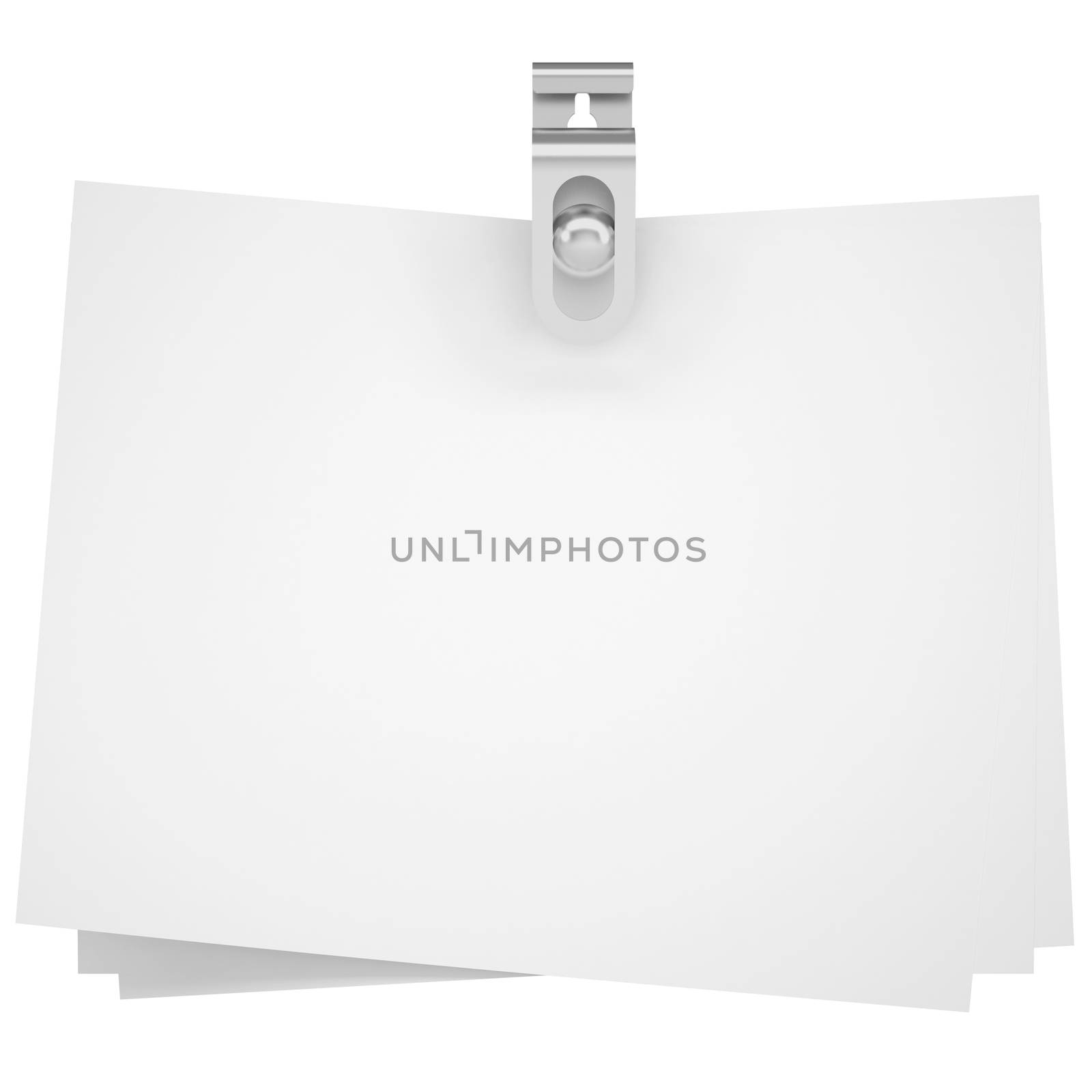 Binder clip and paper. Isolated render on a white background