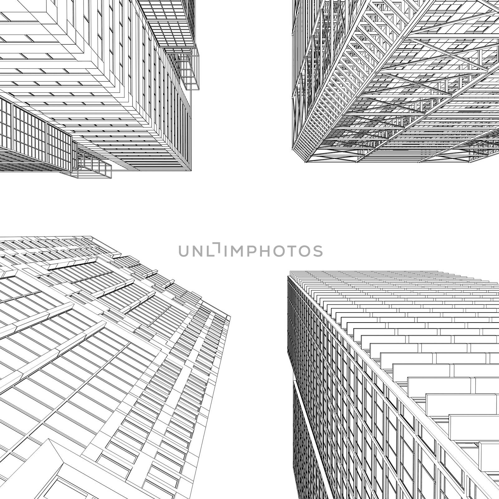 Skyscraper rendering in lines. Isolated render on a white background