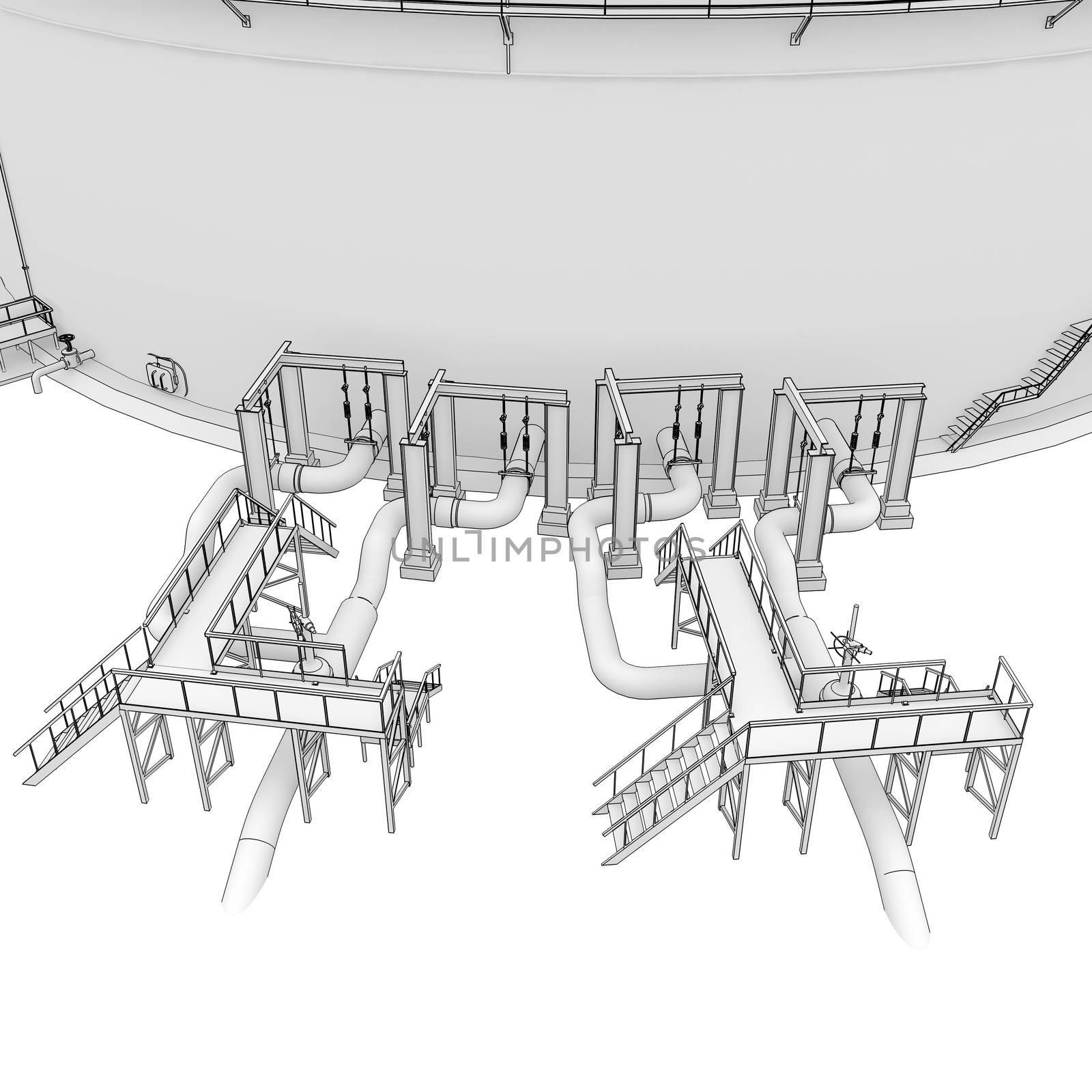 Oil tank rendering in lines. Isolated render on a white background