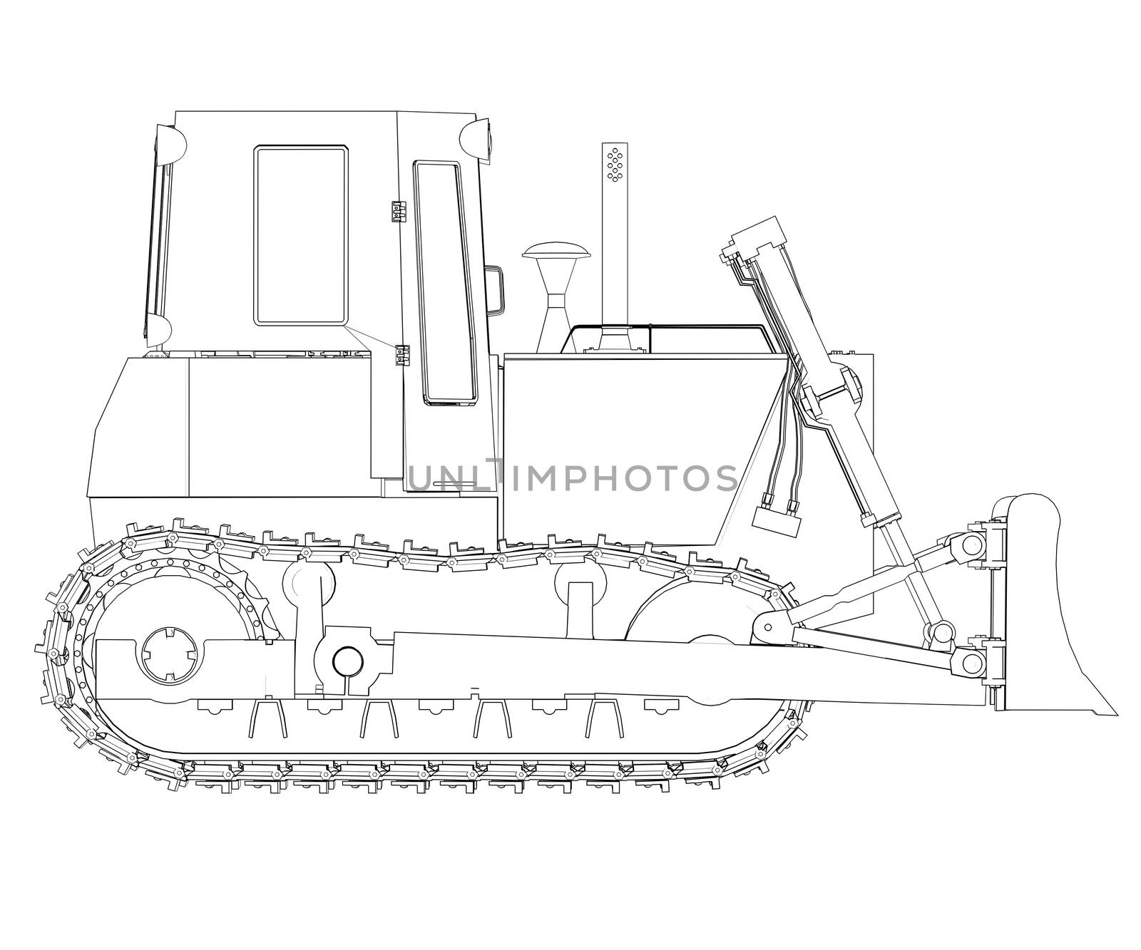 Tractor rendering in lines. Isolated render on a white background