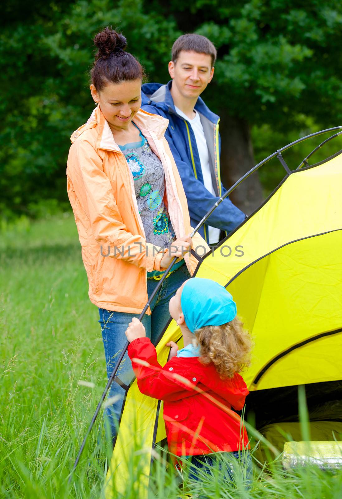 Family with doing camping in the park