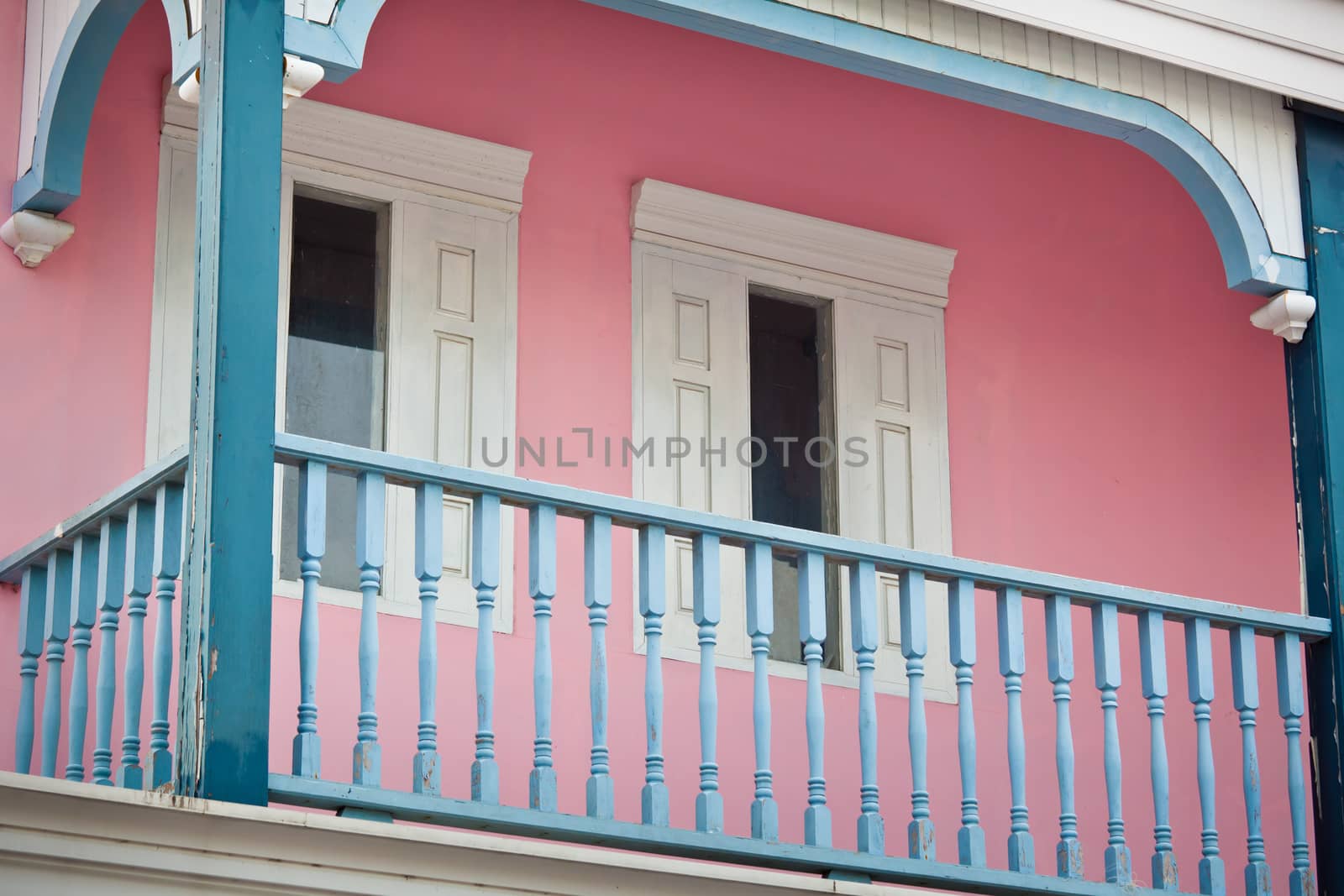 White Balcony on a pink wall background