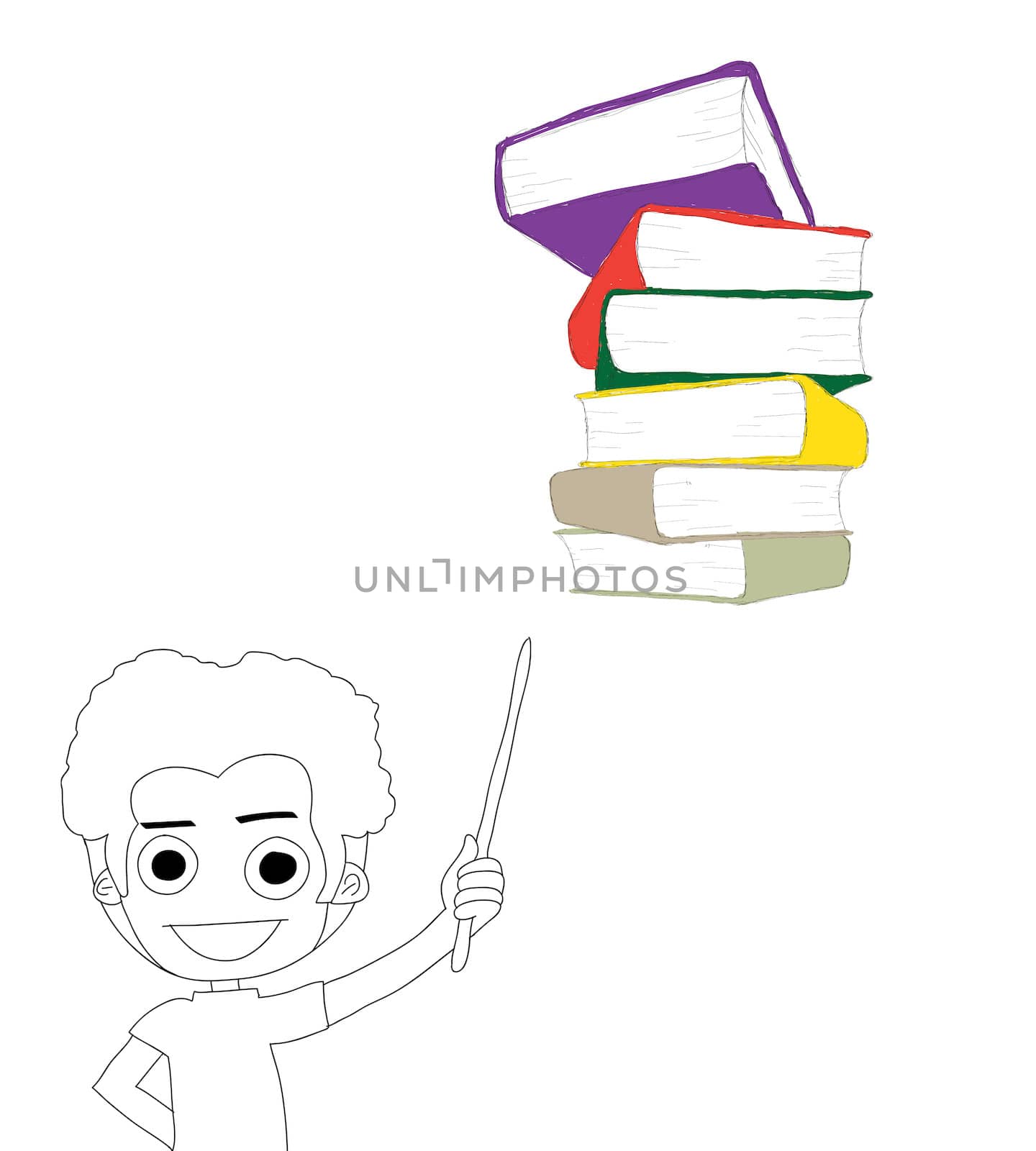 Illustration of a smiling boy and a   book on a white background