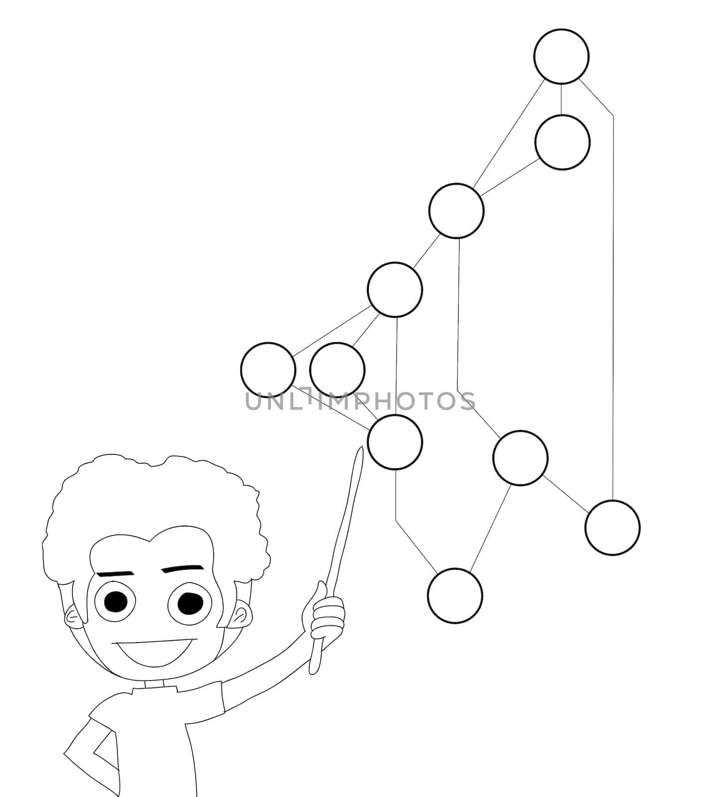 cartoon drawing of pointing chart social network