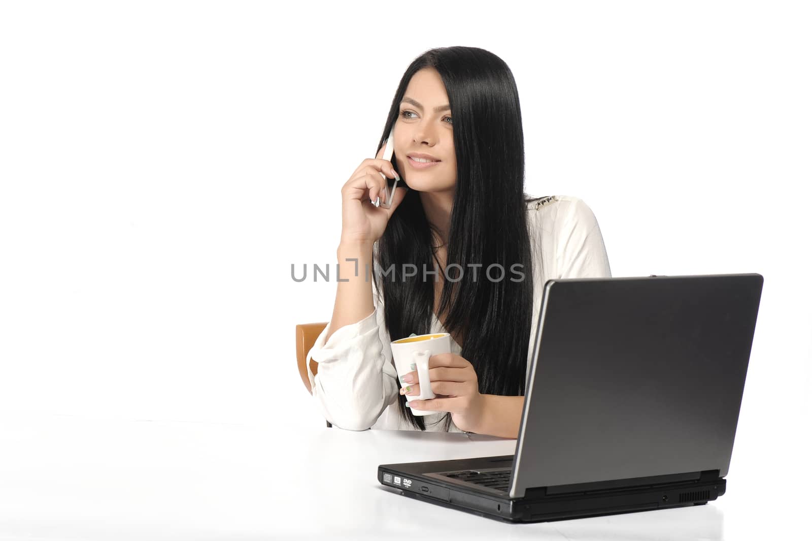 Portrait of happy business woman with a laptop 