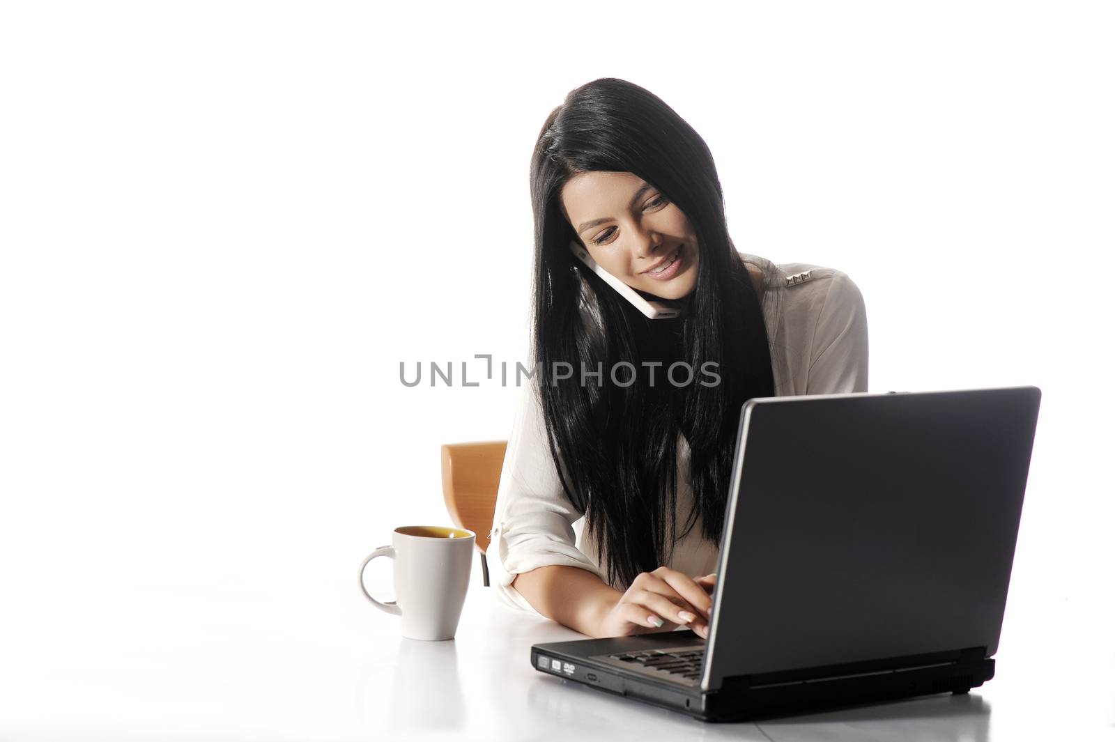 Portrait of happy business woman with a laptop 