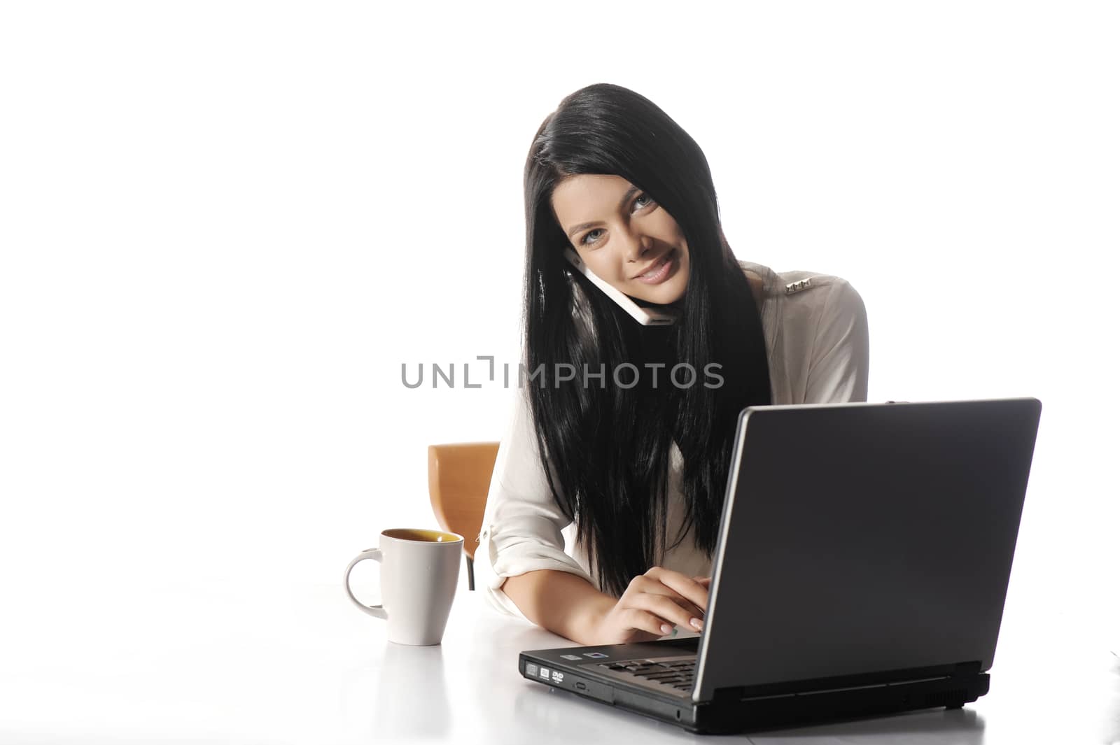Portrait of happy business woman with a laptop  by catalineremia