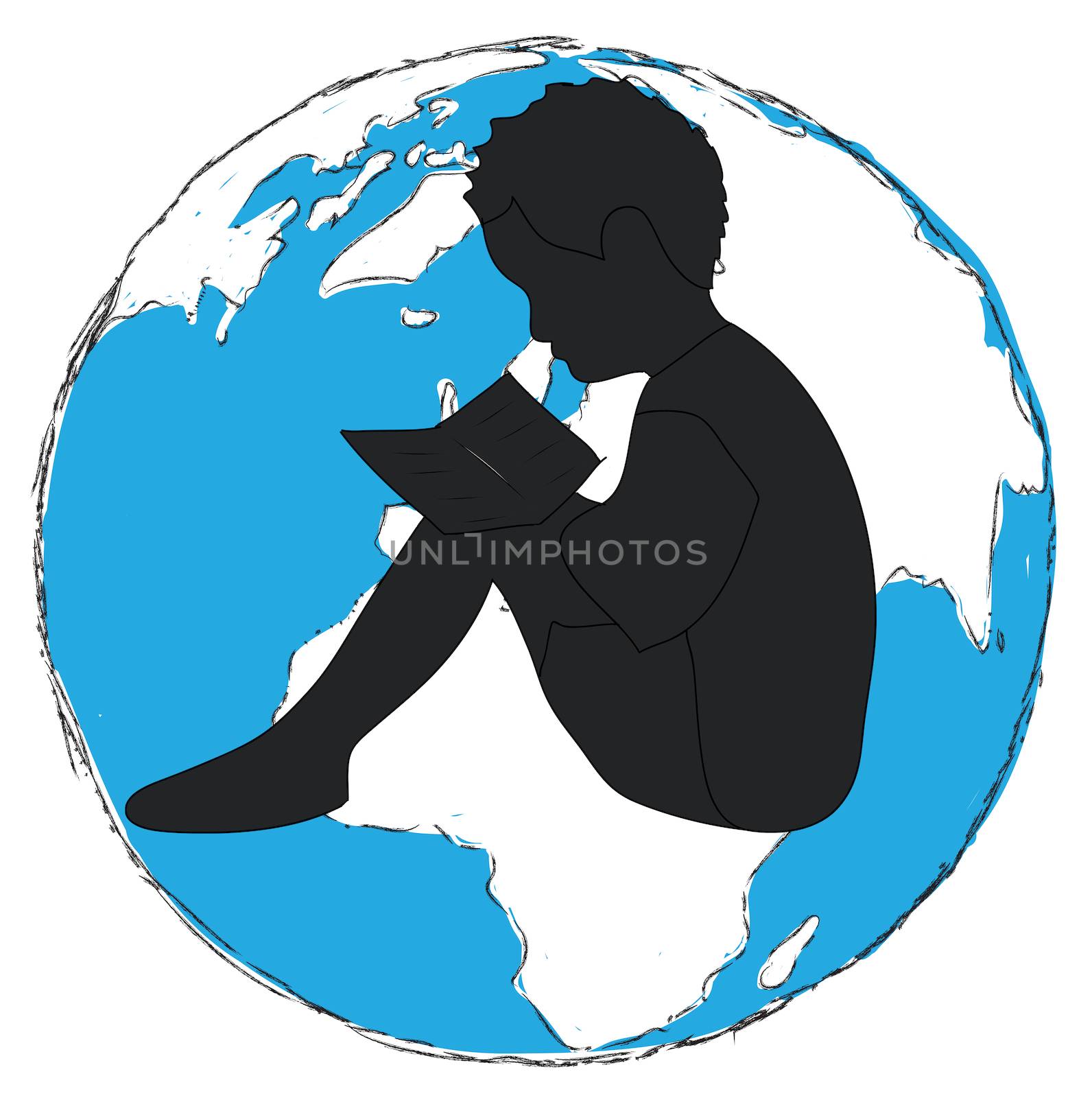 Learning,silhouette Boy reading book in the globe by rufous