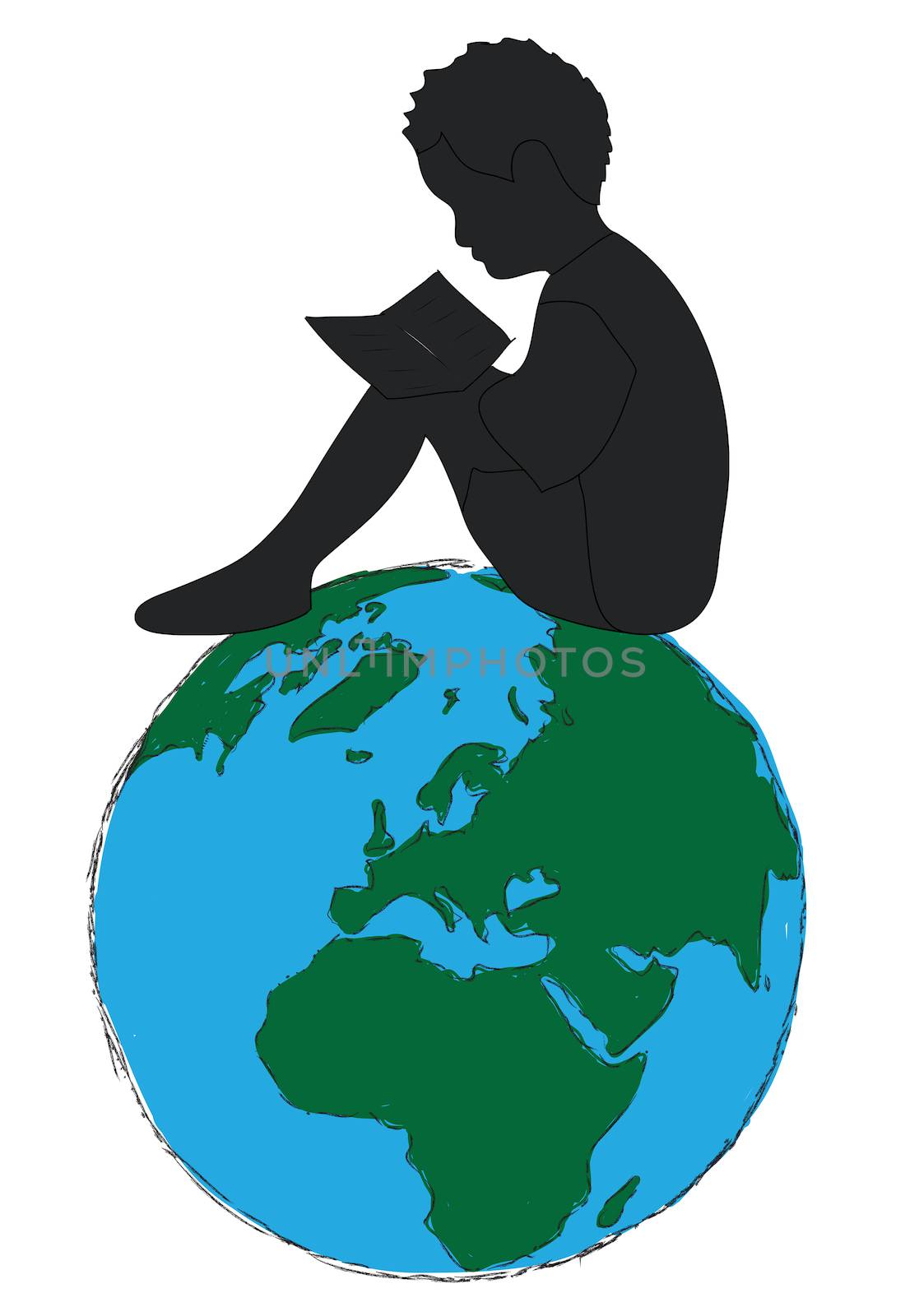 Learning,silhouette Boy reading book in the globe by rufous