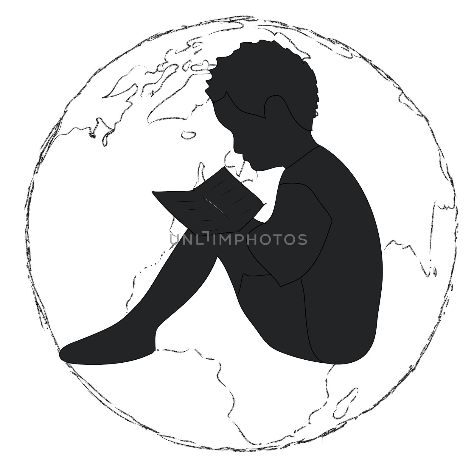 Learning,silhouette Boy reading book in the globe by rufous