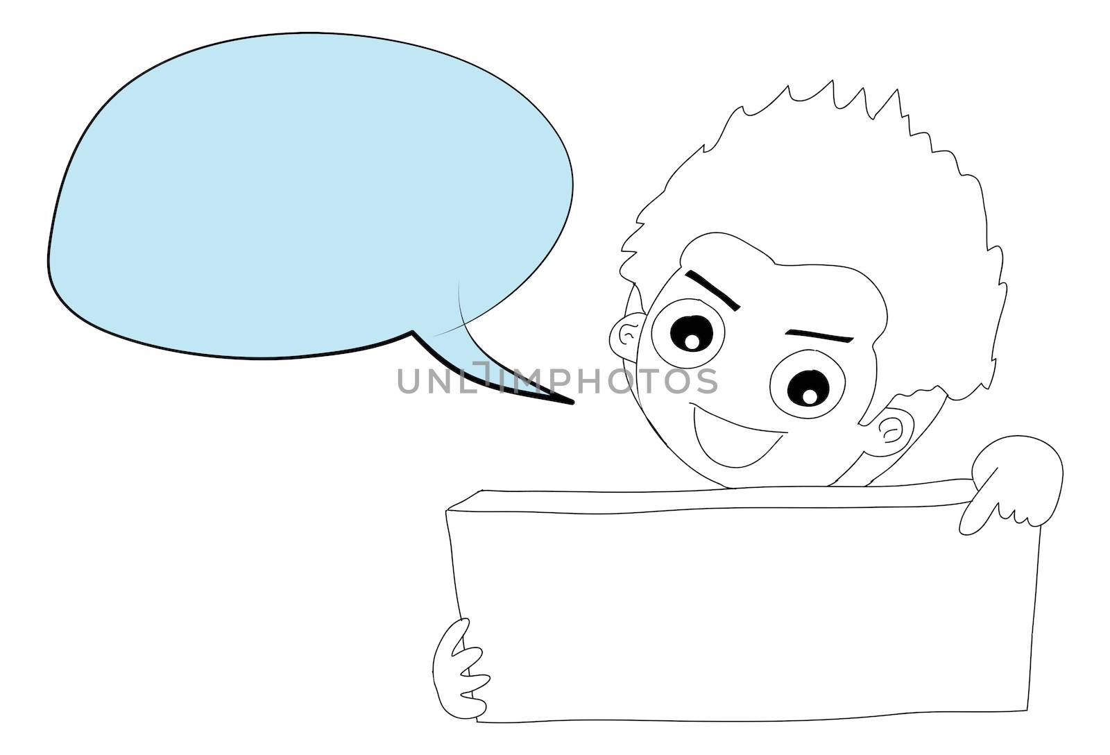 Cartoon boy thinking with white bubble for text by rufous