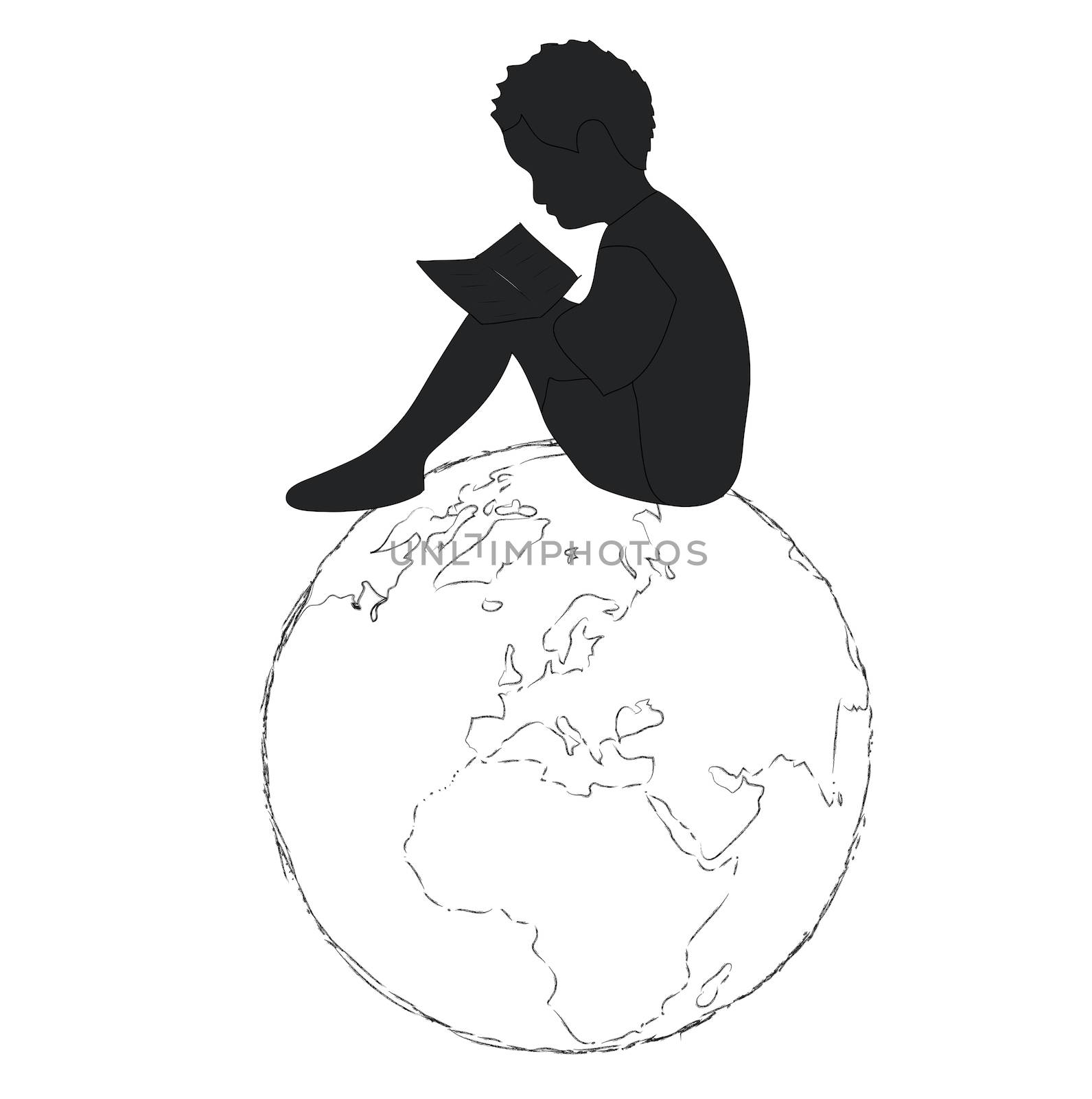 Learning,silhouette Boy reading book in the globe by rufous