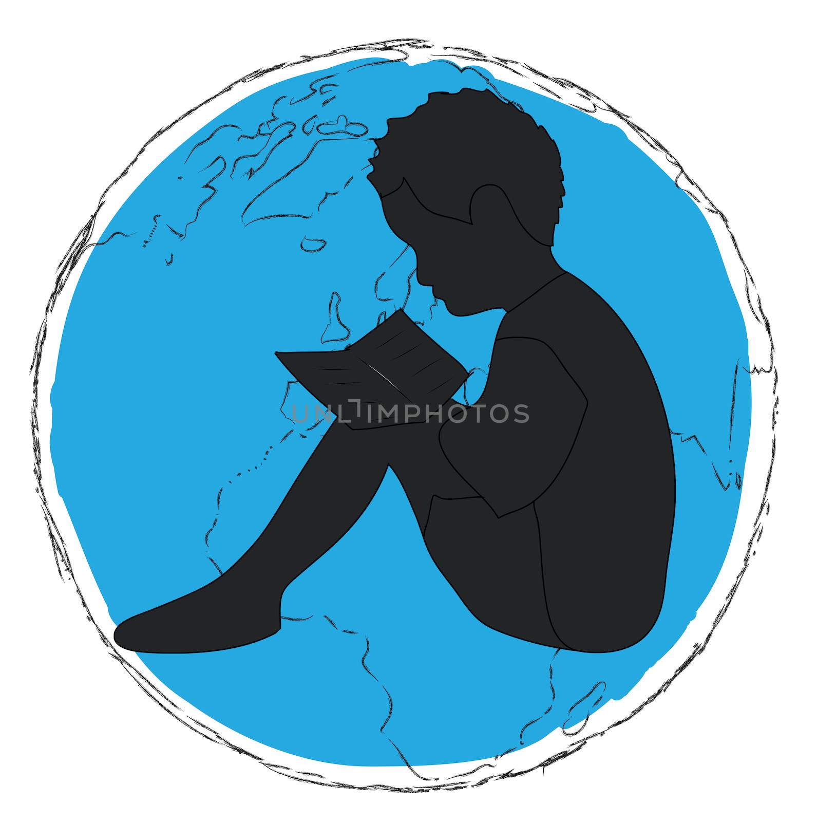 Learning,silhouette Boy reading book in the globe