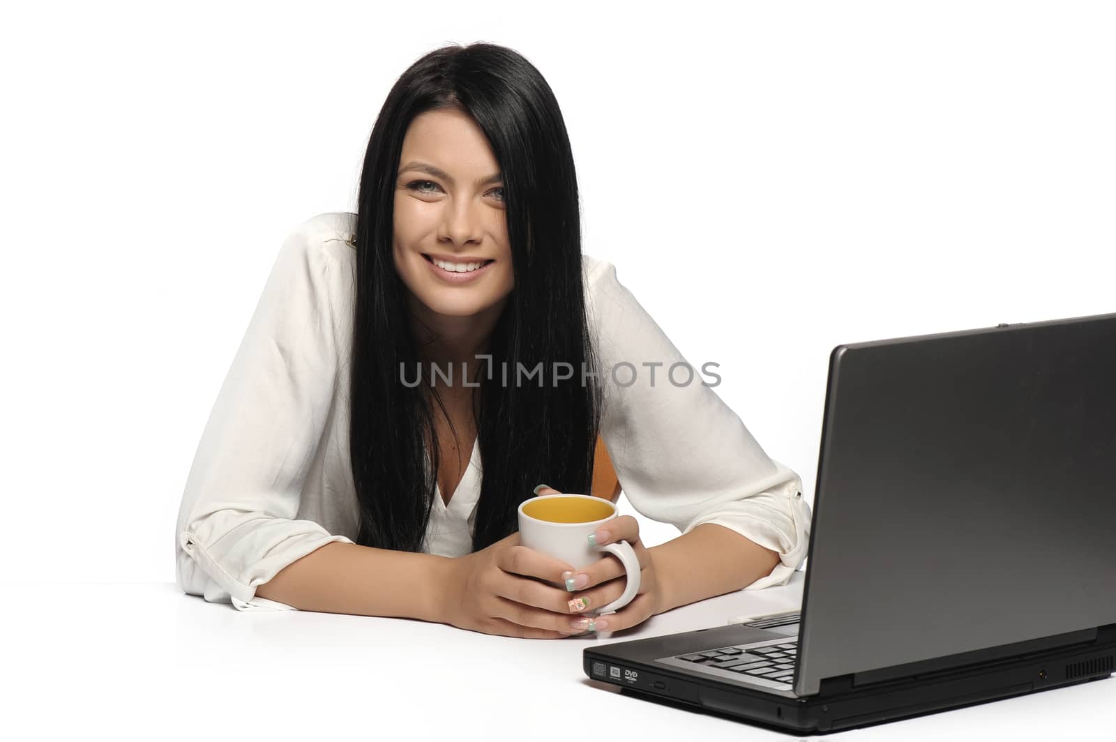 Portrait of happy business woman with a laptop  by catalineremia