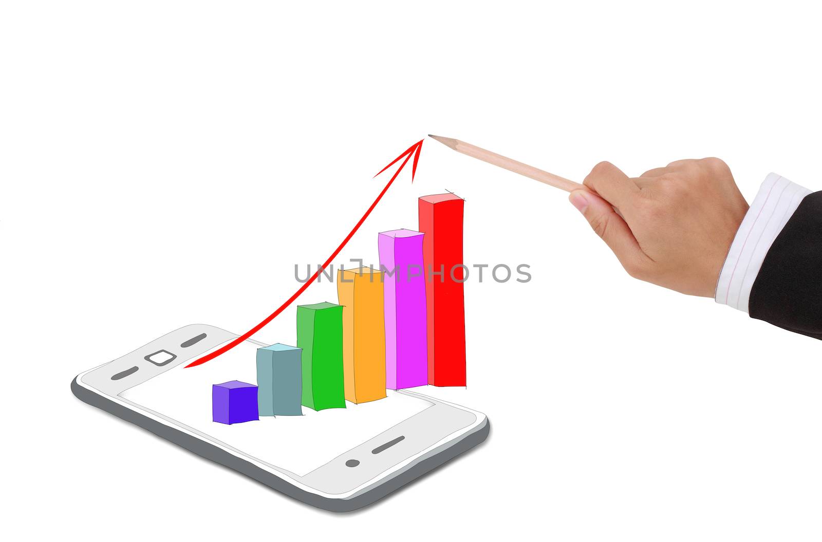 Smartphone business graph chart on a white background