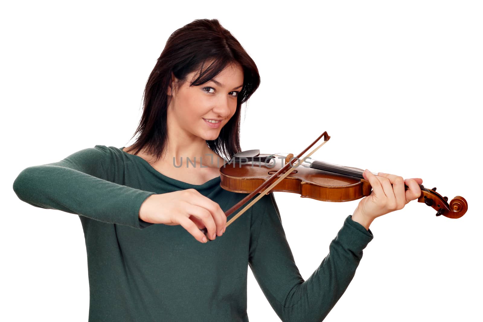 beautiful girl violinist on white 