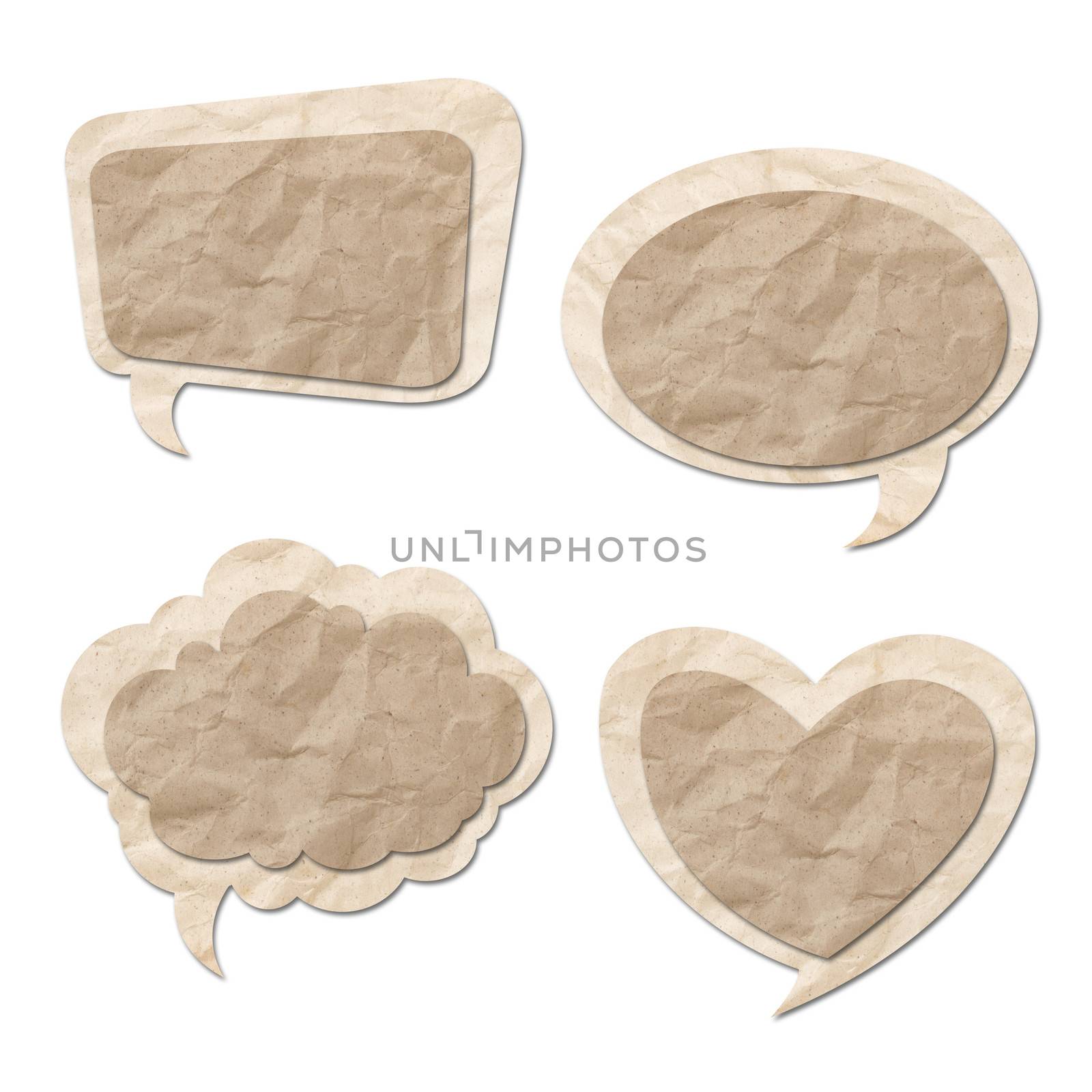 Multi Color of Retro speech bubbles from Recycle Paper on white background