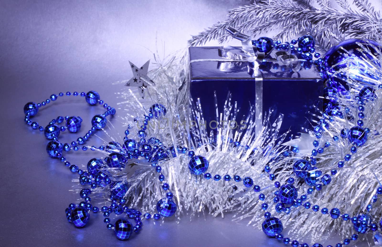 Christmas gift with sulver and blue decoration