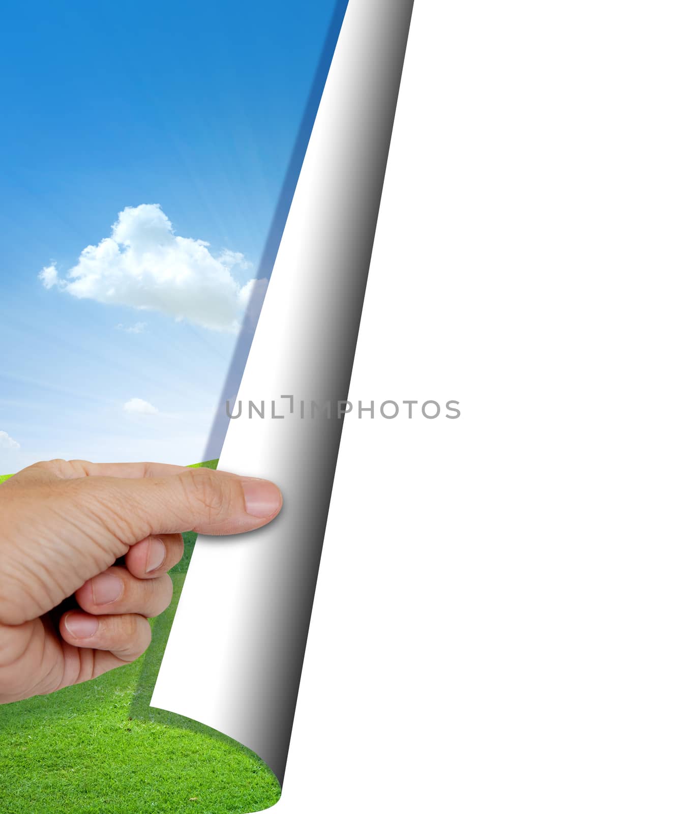 human hand opening nature background with copy space 