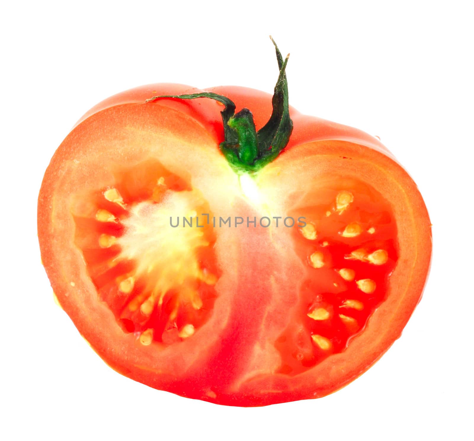 One tomato half isolated on white background